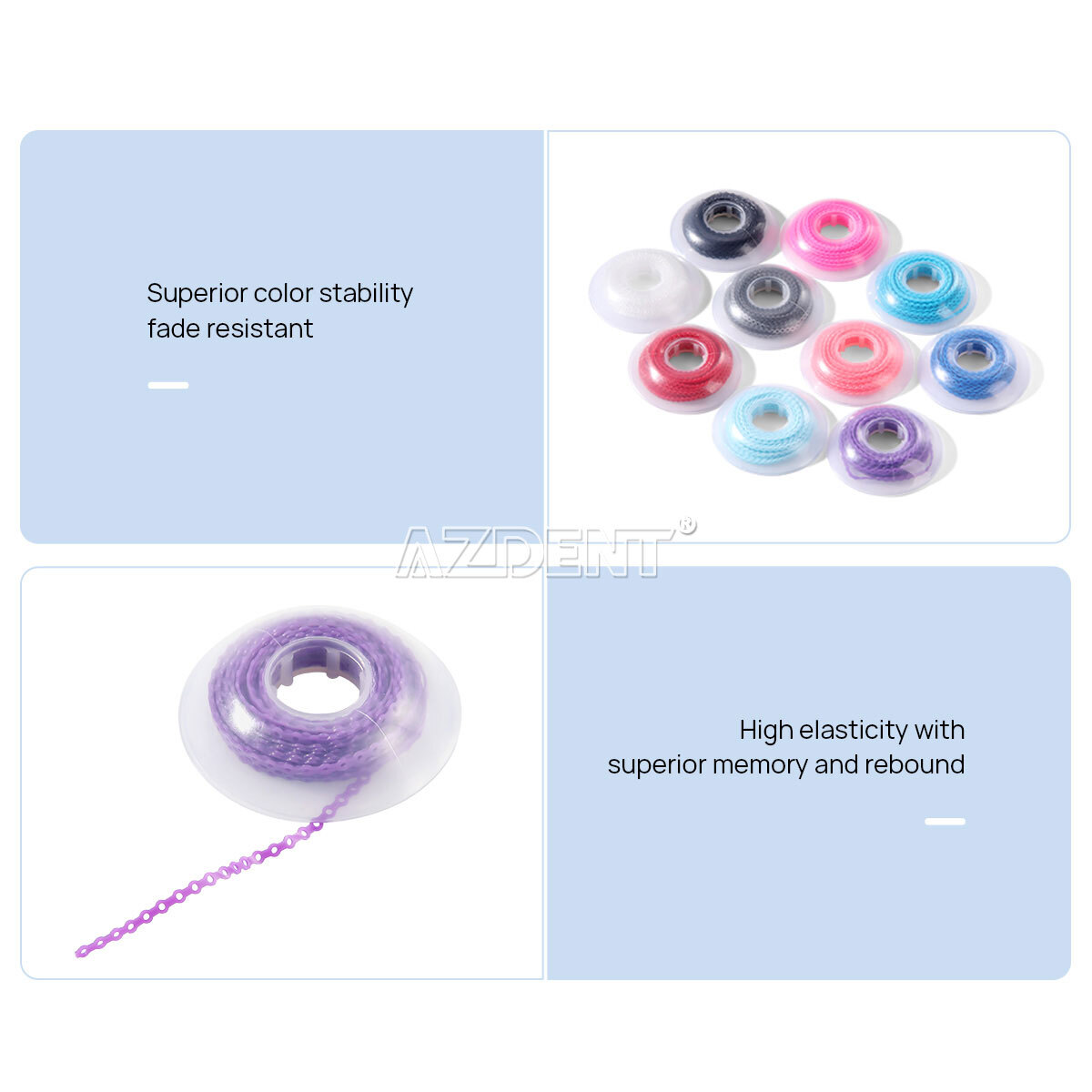 AZDENT Dental Orthodontic Elastic Power Chain Rubber Band Long/Short/Continuous