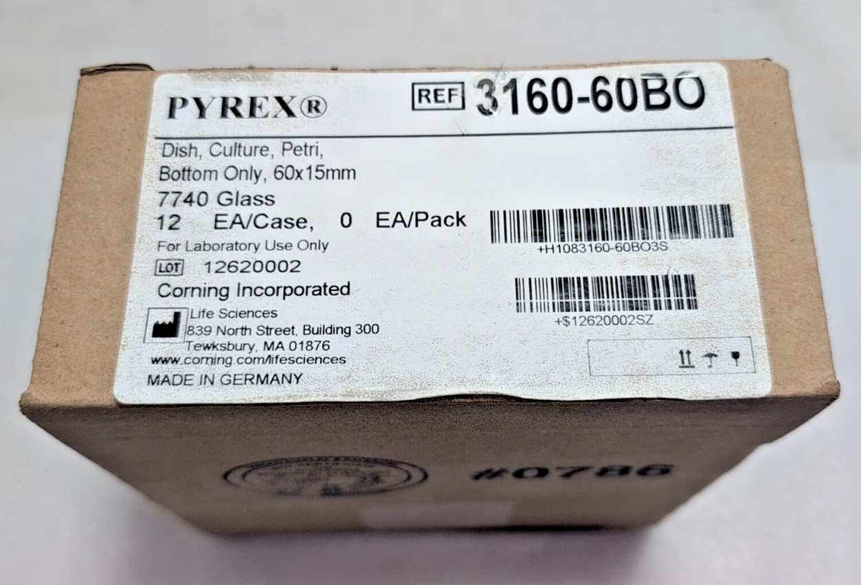 Corning PYREX Glass 60 x 15mm Petri Culture Dish Bottom 3160-60BO Box of 12