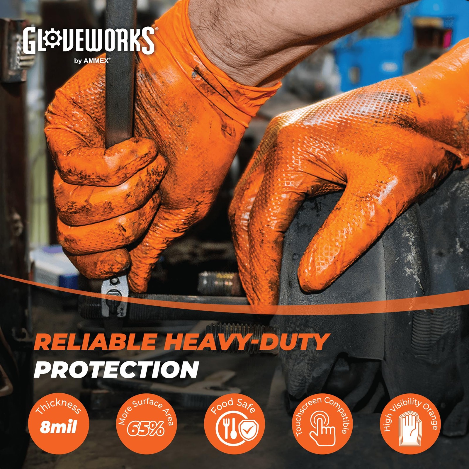GLOVEWORKS Nitrile Gloves Disposable Orange 8 Mil, XX-Large 5 Boxes 100