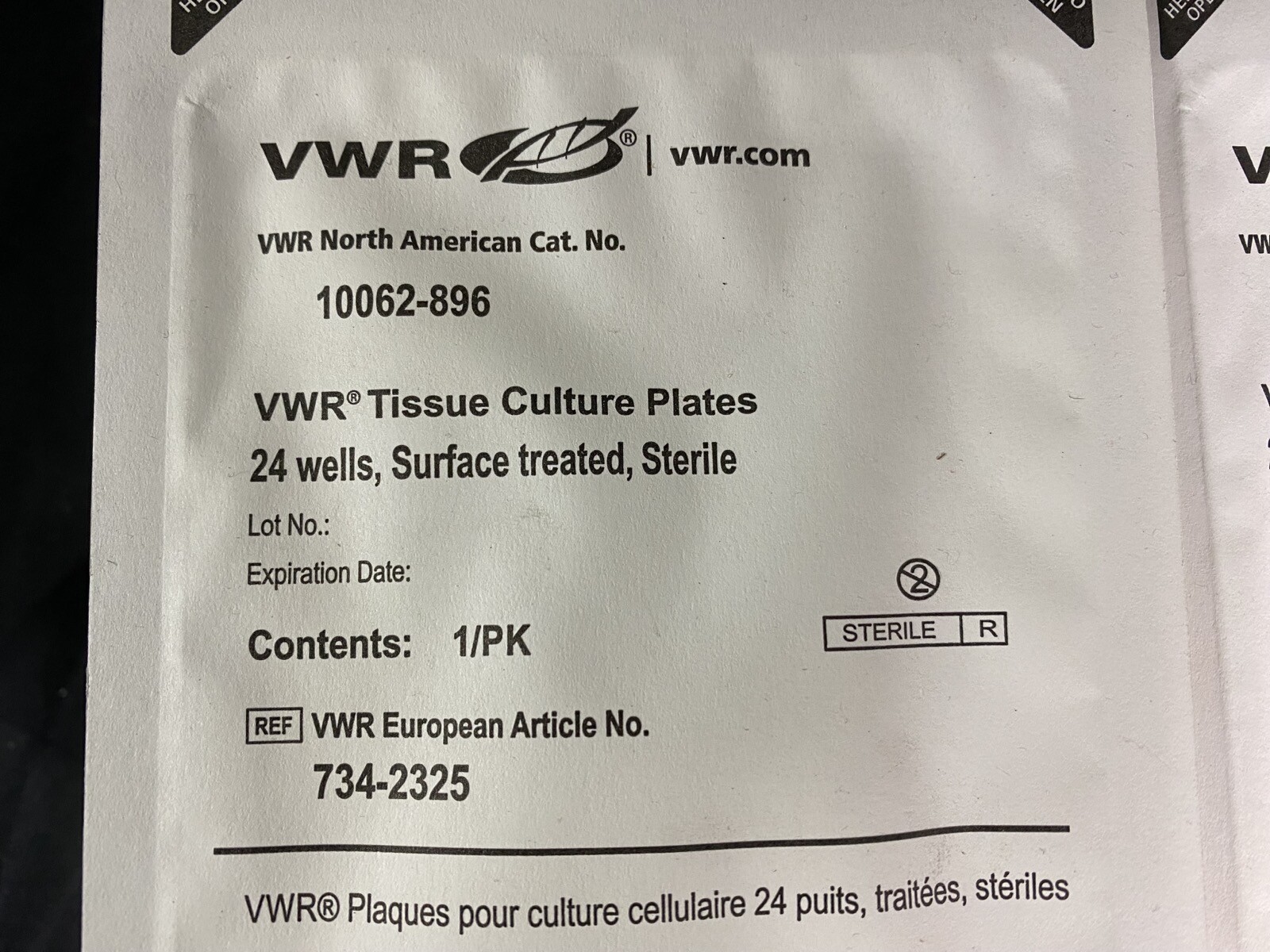 VWR Polystyrene 24-Well Sterile Treated Cell Culture Plates 10062-896 (10/cs)