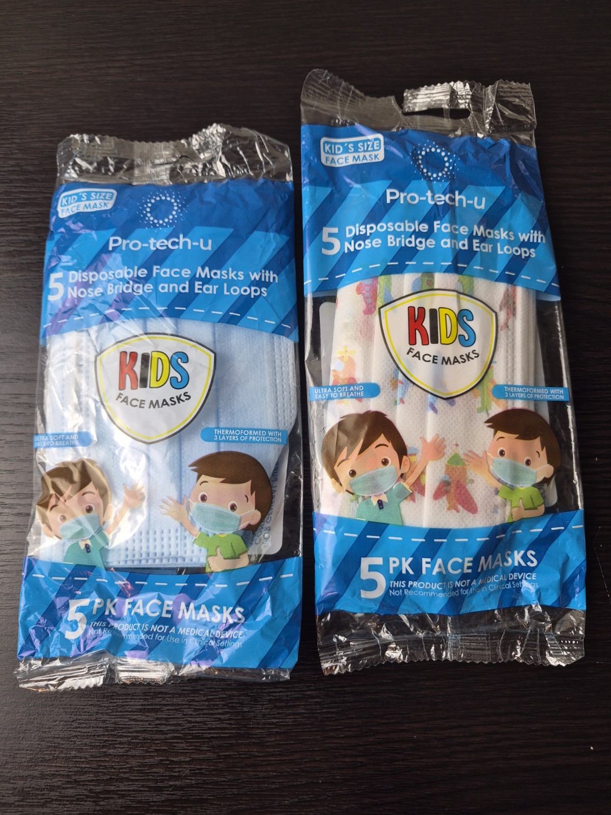 Pro-tech-u Kids Face Masks 10 Disposable Face Mask with Nose Bridge and Ear Loop