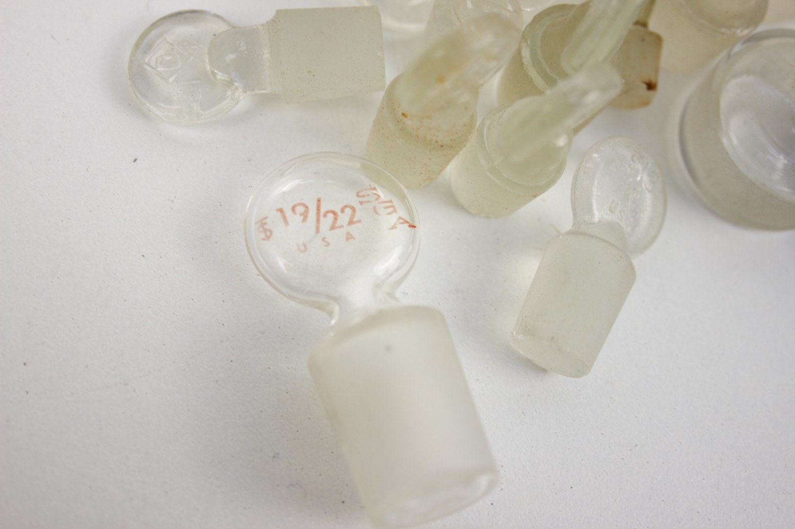 Vintage Penny Head Lab Glass Stoppers Variety size Pyrex Kimax Lot of 15 pcs