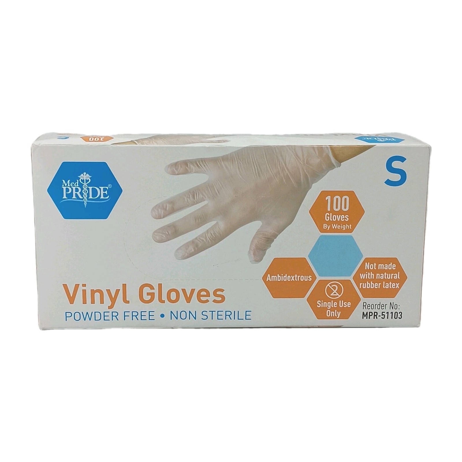 Medpride Vinyl Gloves Rubber Latex Free – 100 Count – Small