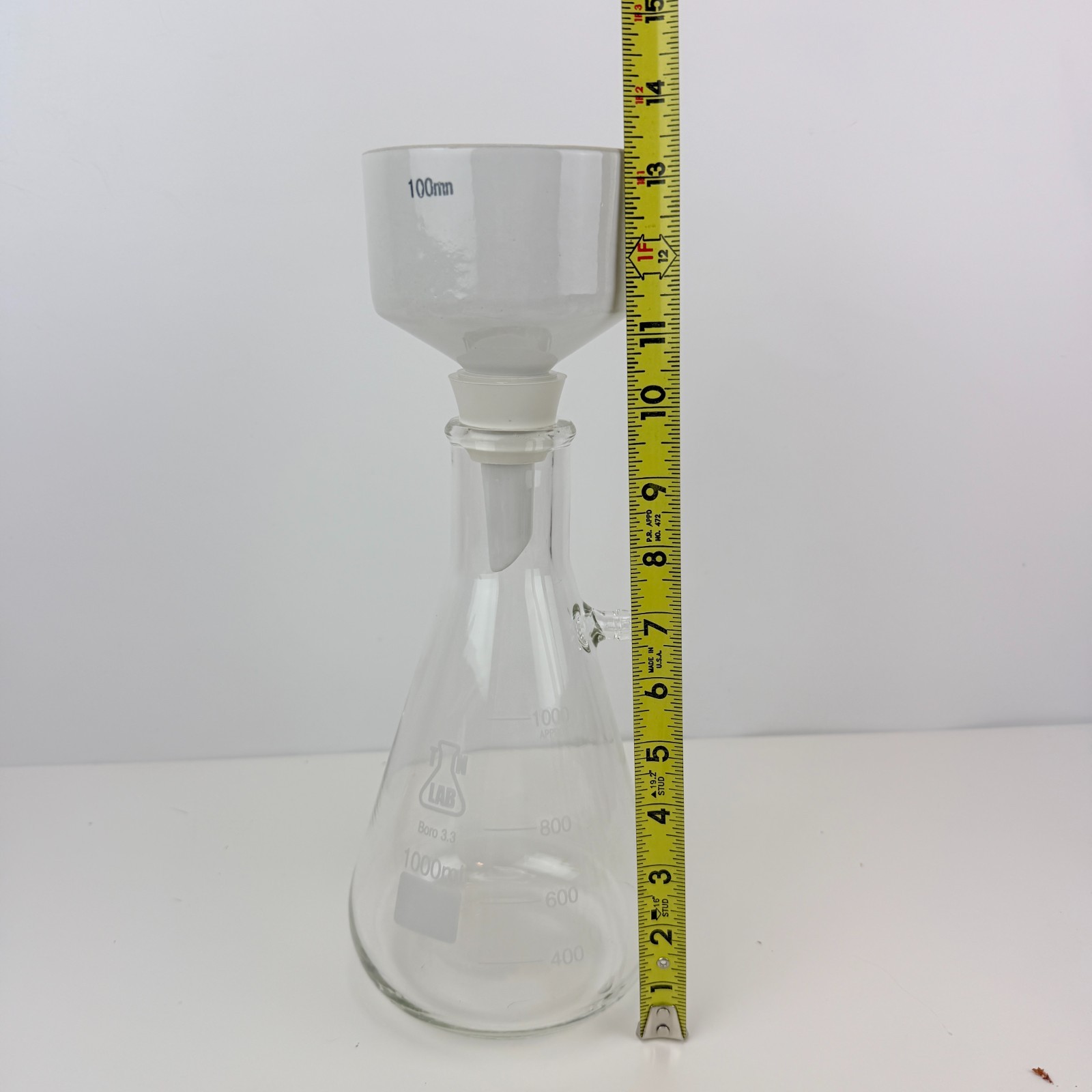 1000mL Erlenmeyer Vacuum Filter Flask Buchner Funnel Set Boro 3.3 Glass Lab