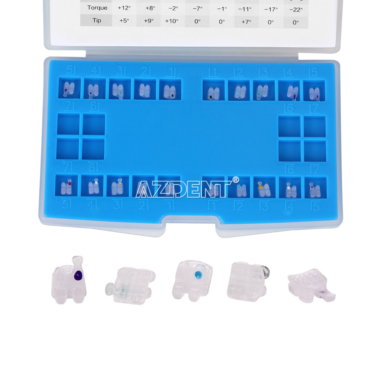 AZDENT Brackets cerámica de ortodoncia dental Roth/MBT 022/018 Ganchos 345 Marca
