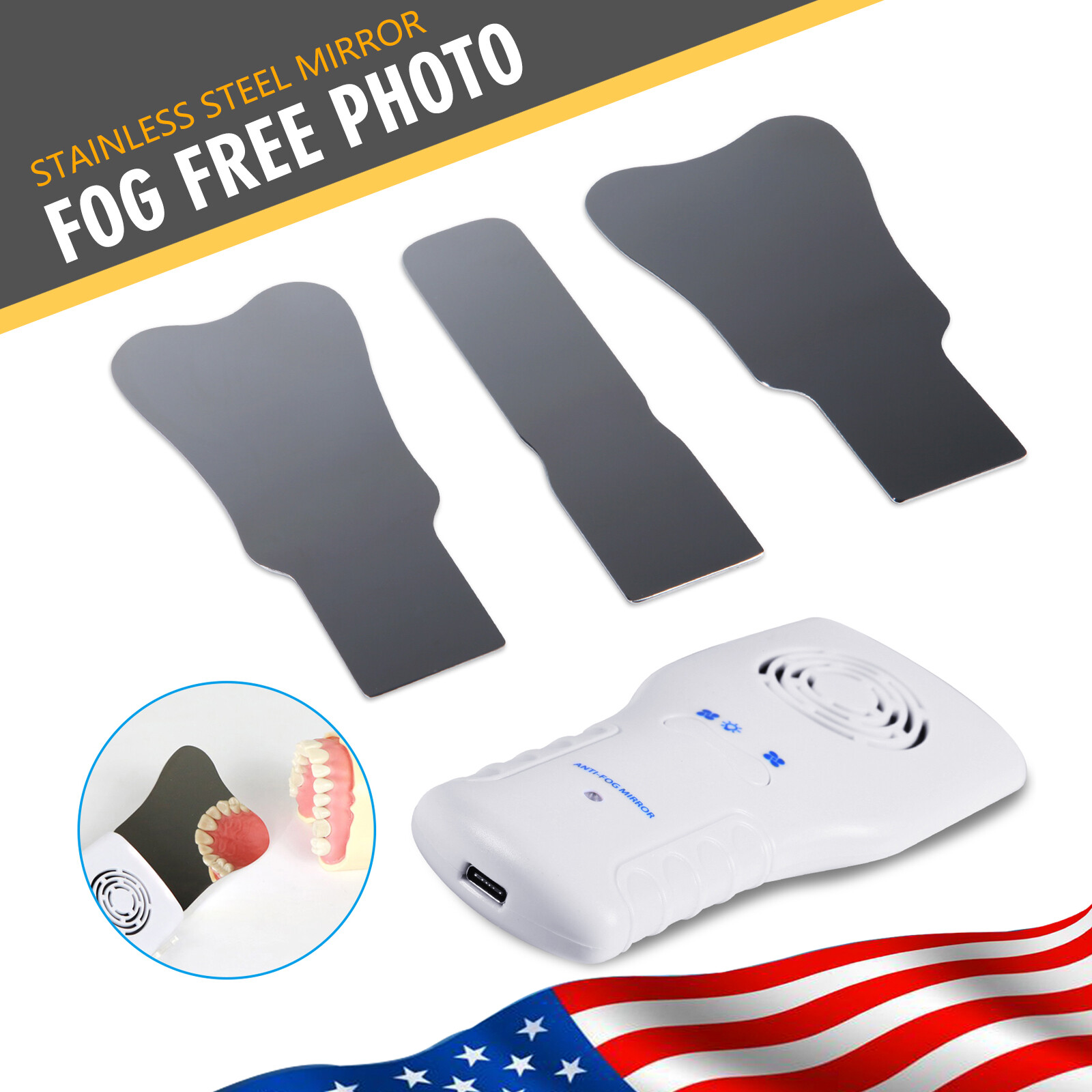 Dental Occlusal Mirror Fog Free LED Intra Oral Photo System 3*Mirrors Anti-Fog