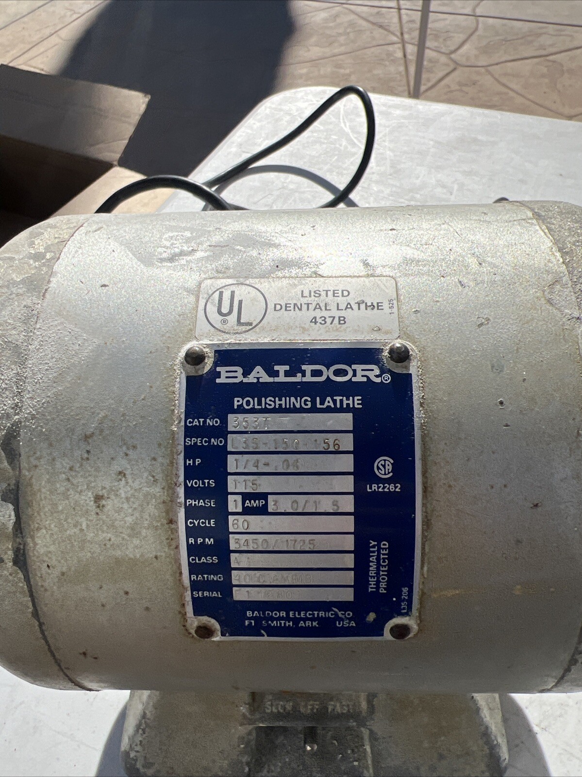 Baldor 437B Dental Polishing Lathe Two Speed 1/4 HP Cat. No. 353T 3450 /1725 RPM