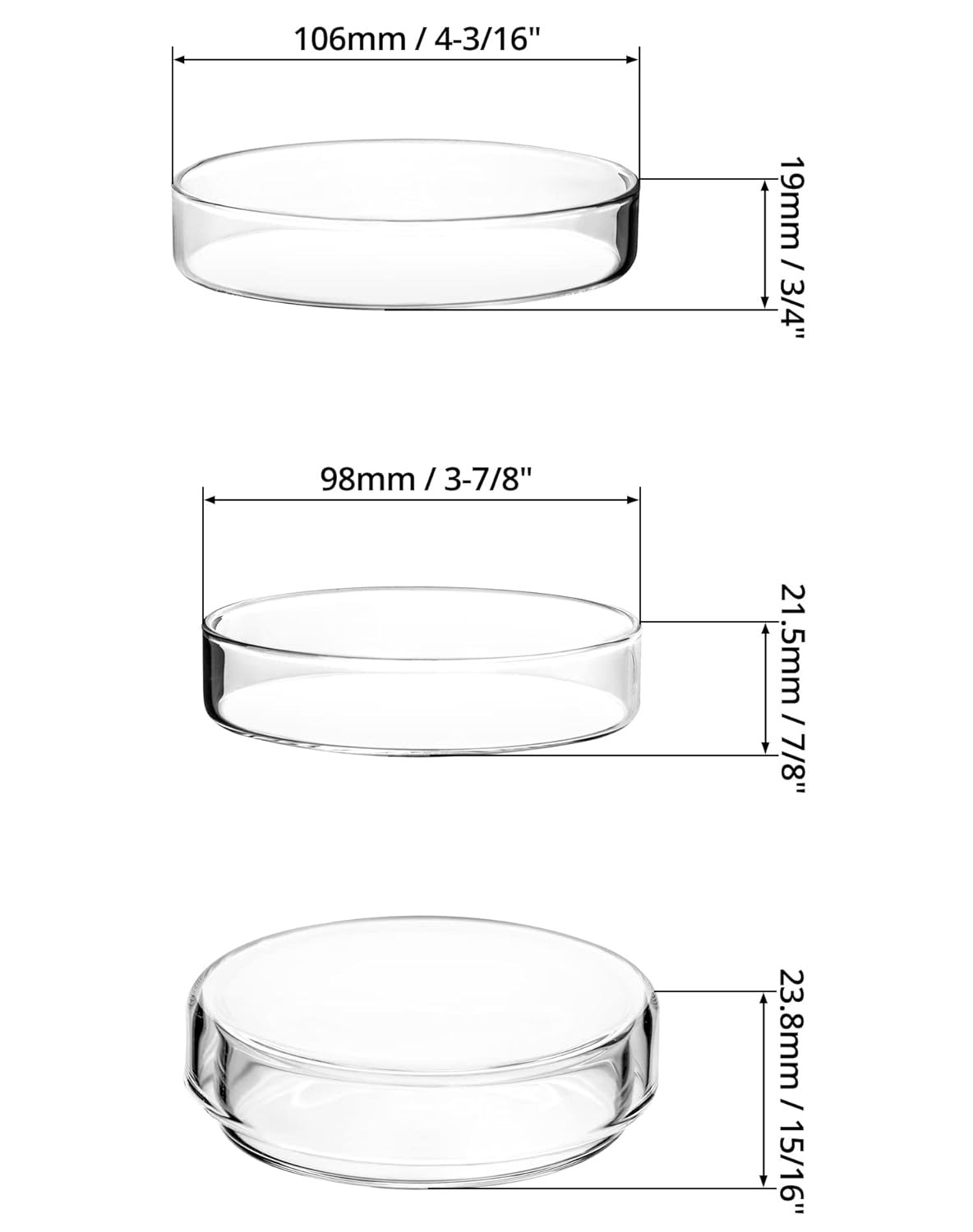 5-Pack Glass Petri Dishes 100mm x 23mm with Lids |Thick 3.3 Borosilicate Lab Set