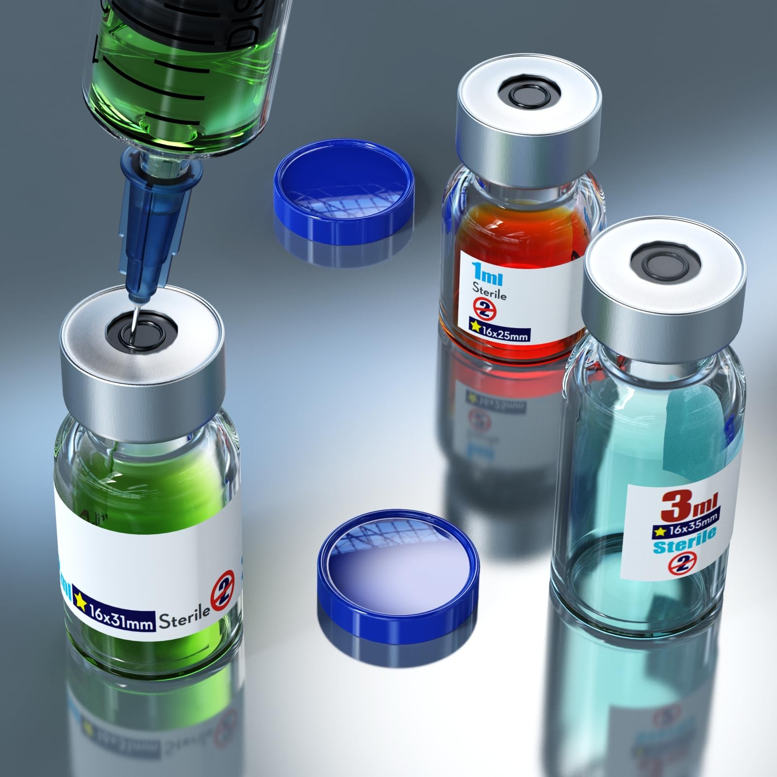 Sterile Empty Vials with Self Healing Injection Port,with Flip Off Aluminum C…