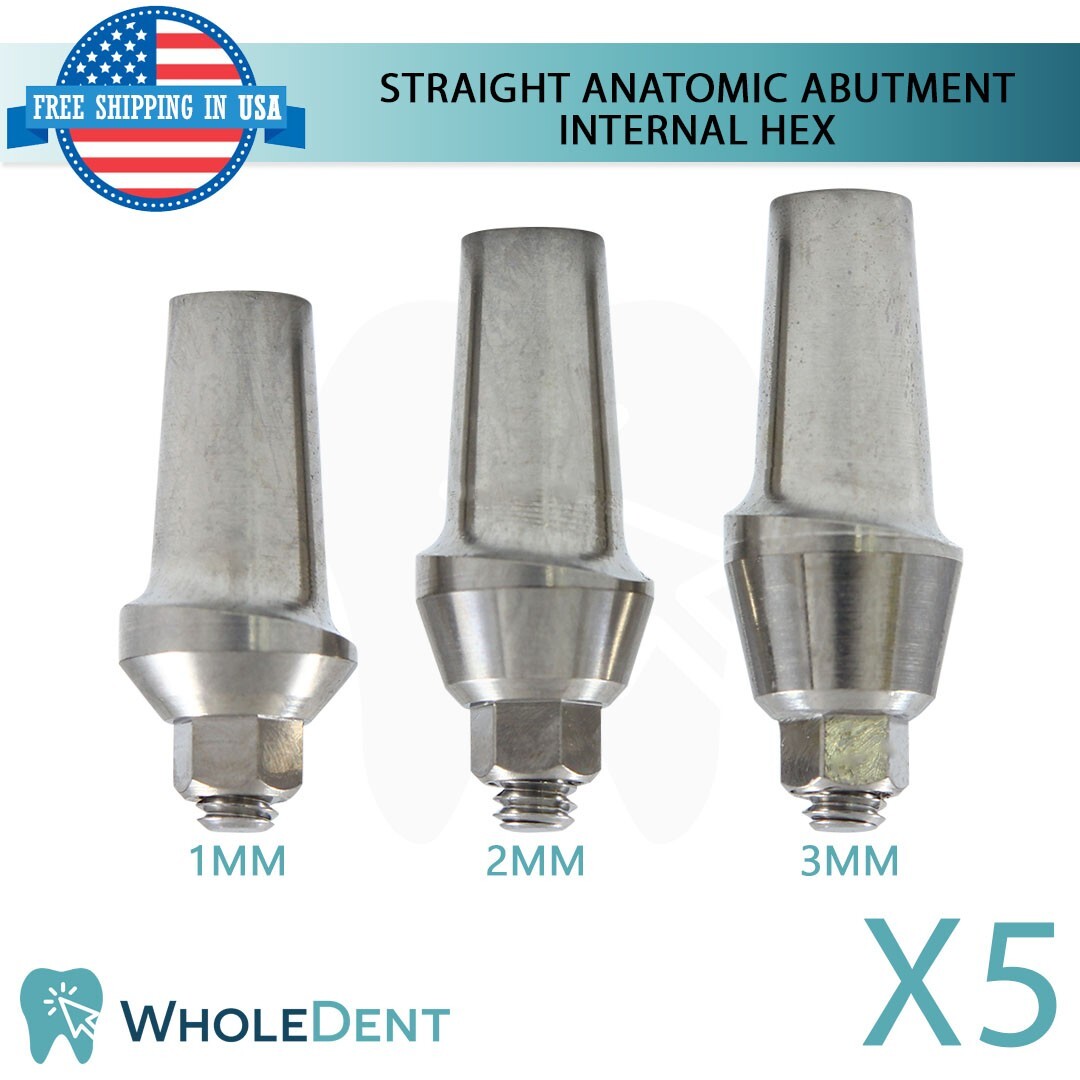 5x Straight Anatomic Abutment Int Hex 2.42mm Dental Instrument Ø5.2mm