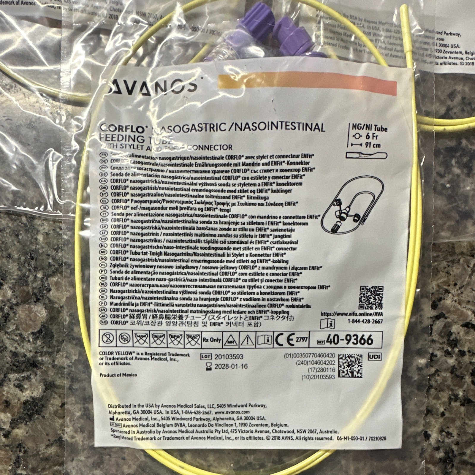 Avanos Corflo Nasogastric Feeding Tube Stylet Enfit Connector 6Fr/91cm Child
