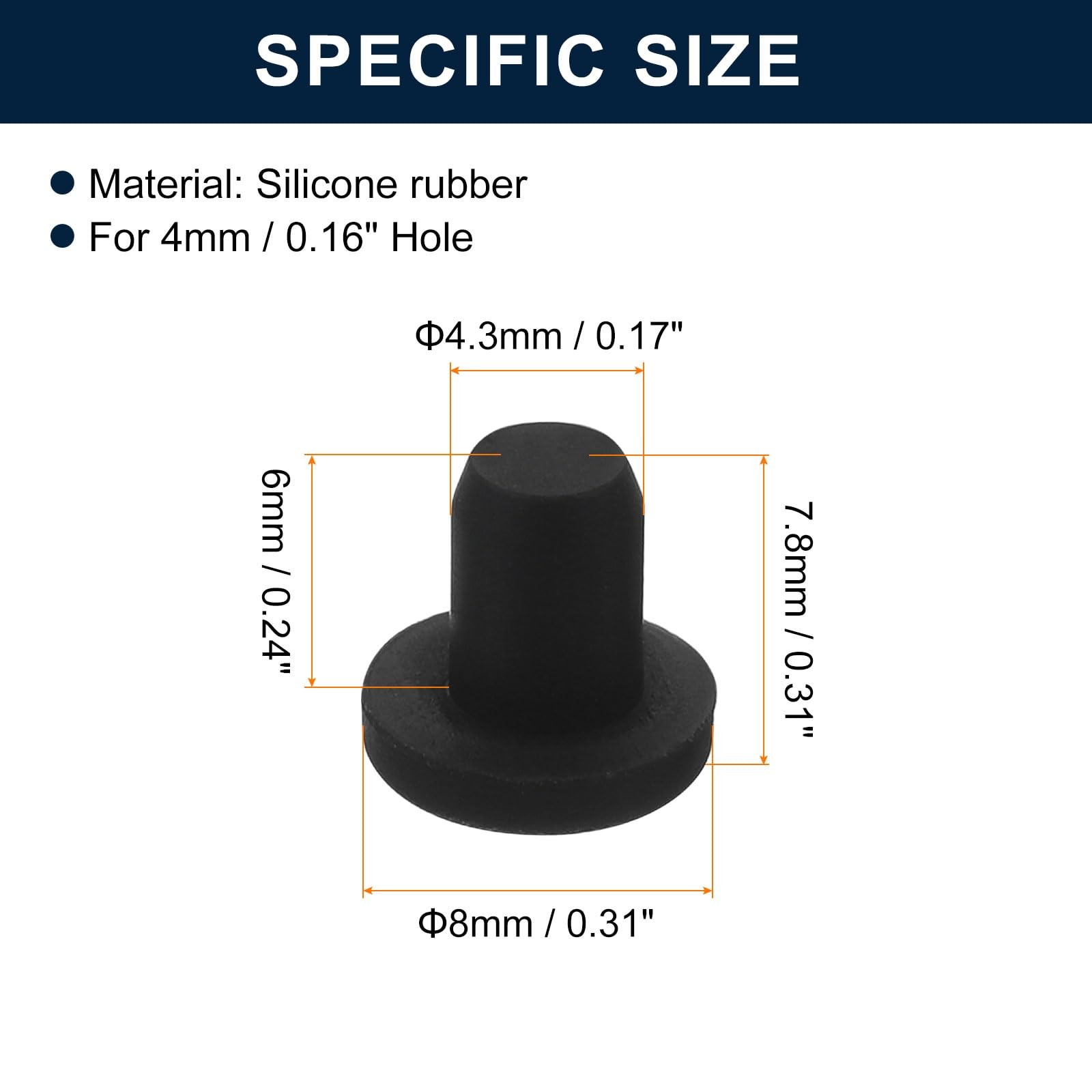 uxcell 16 Pieces Black Rubber Stopper, 4.3mm Plug Holes for 4mm/0.16″ Hole