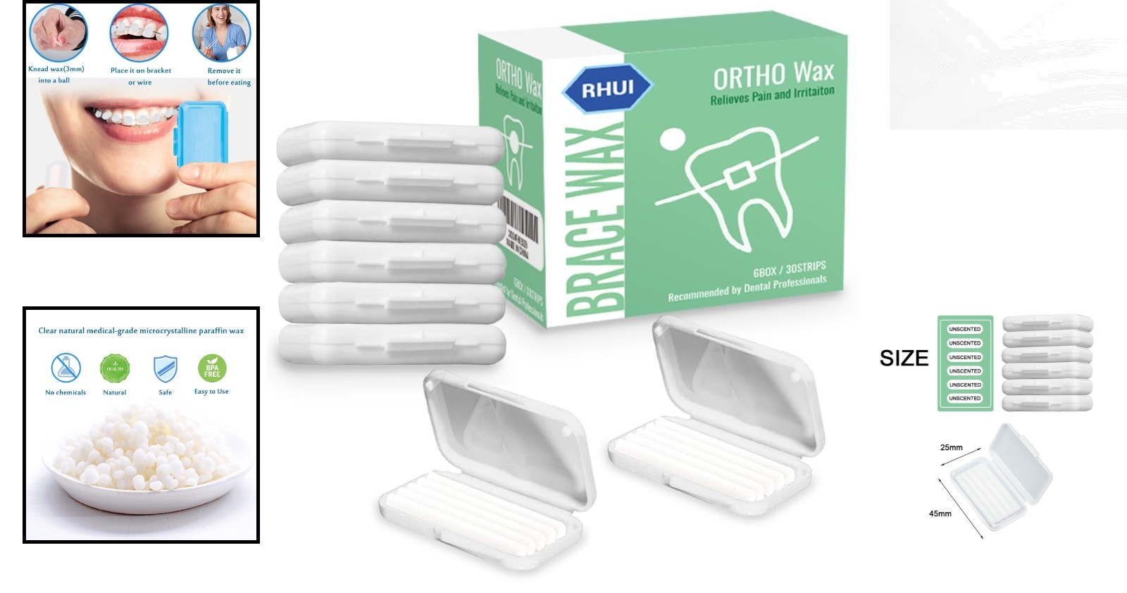 Portable 6-Pack of Unscented Dental Wax for Effective Braces & Invisalign Care