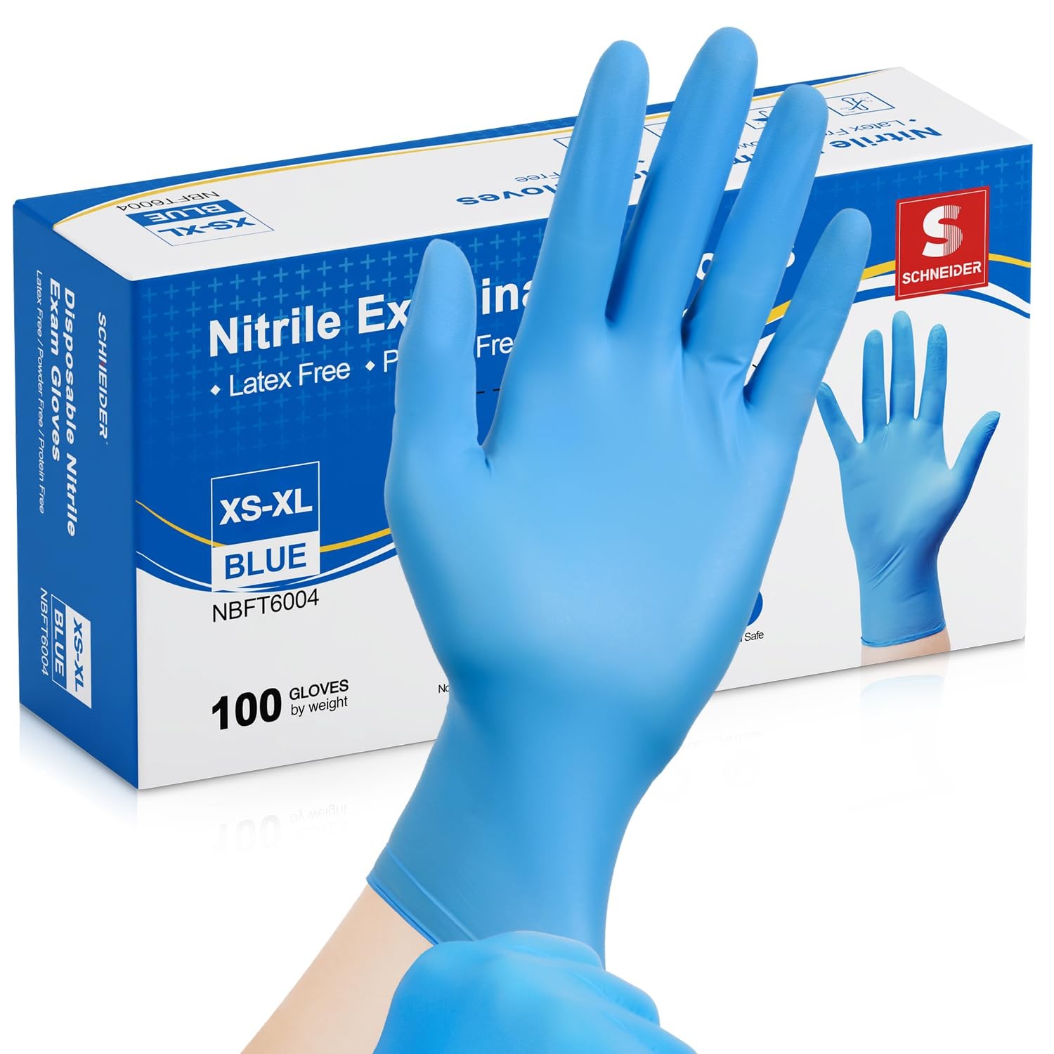 Schneider Nitrile Exam Gloves – L, 100-ct Box, Medical Grade Blue Large,