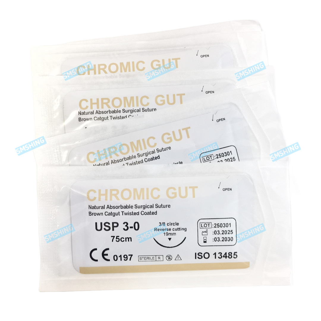 Absorbable Dental Oral Surgical Sutures CHROMIC GUT 3-0 PGA 4/0 Natural Needled