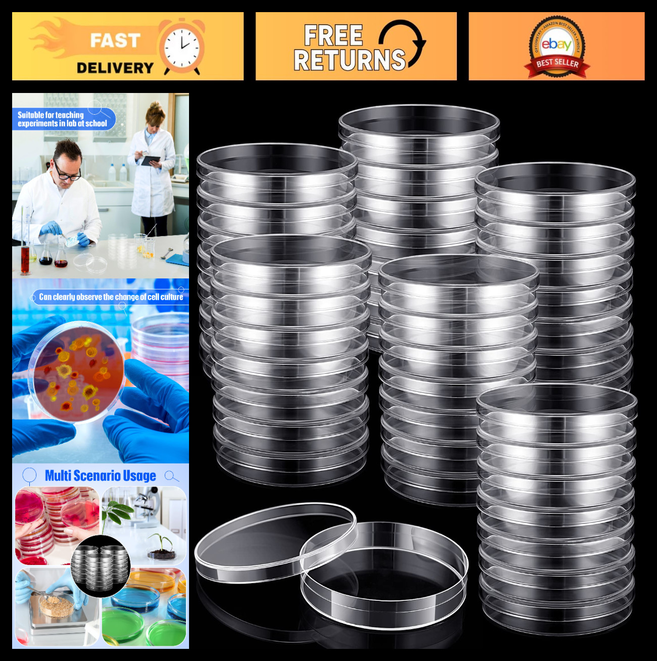 200 Pack Sterile 90mm Petri Dishes with Lids – Bulk Agar Plastic Lab Supplies