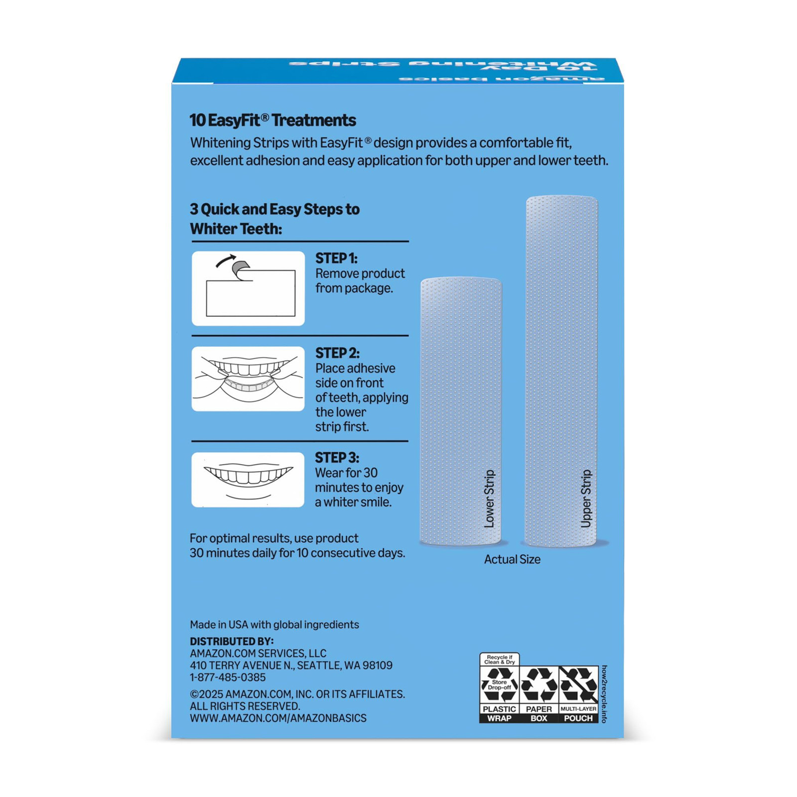 Amazon Basics 10 Day Teeth Whitening Strips Kit, 20 Count (Pack of 1), White