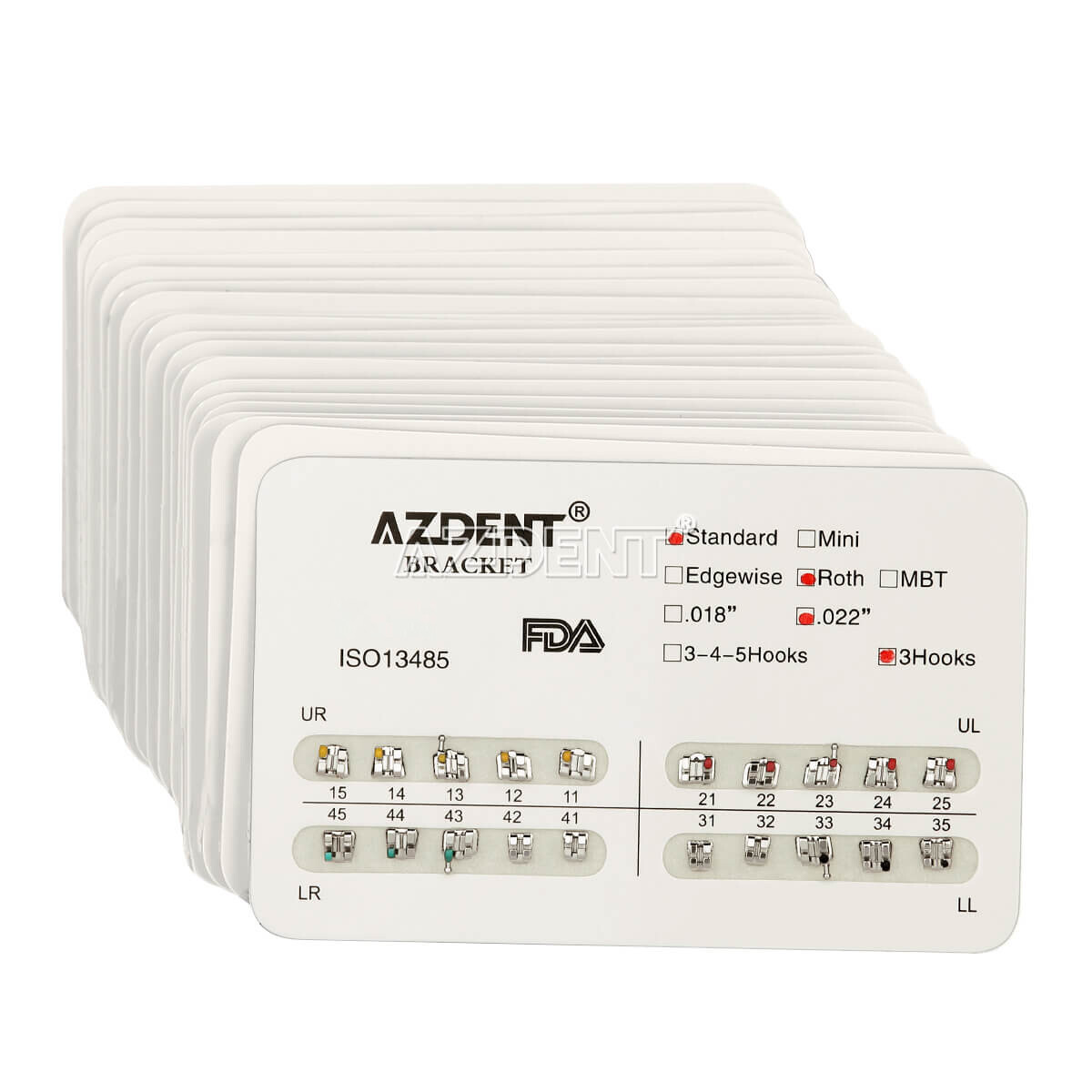 10 Packs Dental Orthodontic Bracket Brace Standard Roth 022 Hooks 3 Metal AZDENT