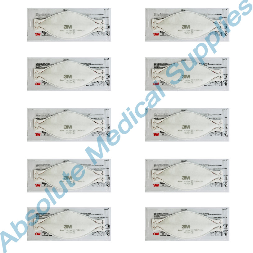 *10-Pack* 3M Aura NIOSH N95 Particulate Respirator Face Mask White 1870+