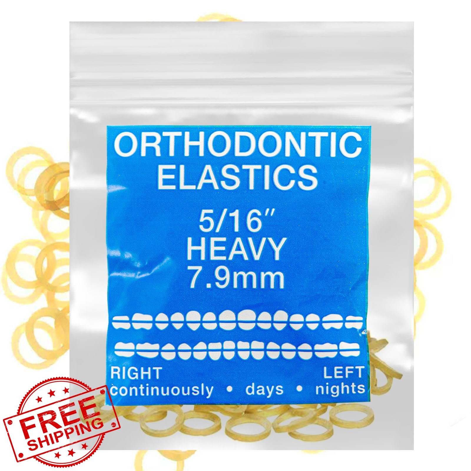 Amber Latex 100pk Intraoral Elastic Bands 5/16” Heavy Dental US Made