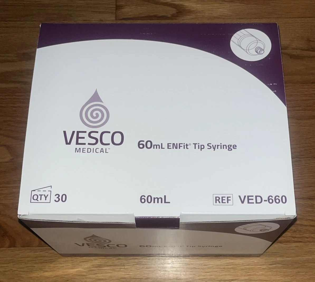 New Sealed Vesco Medical ENFIT Tip Syringe 60ML VED-660 Box of 30