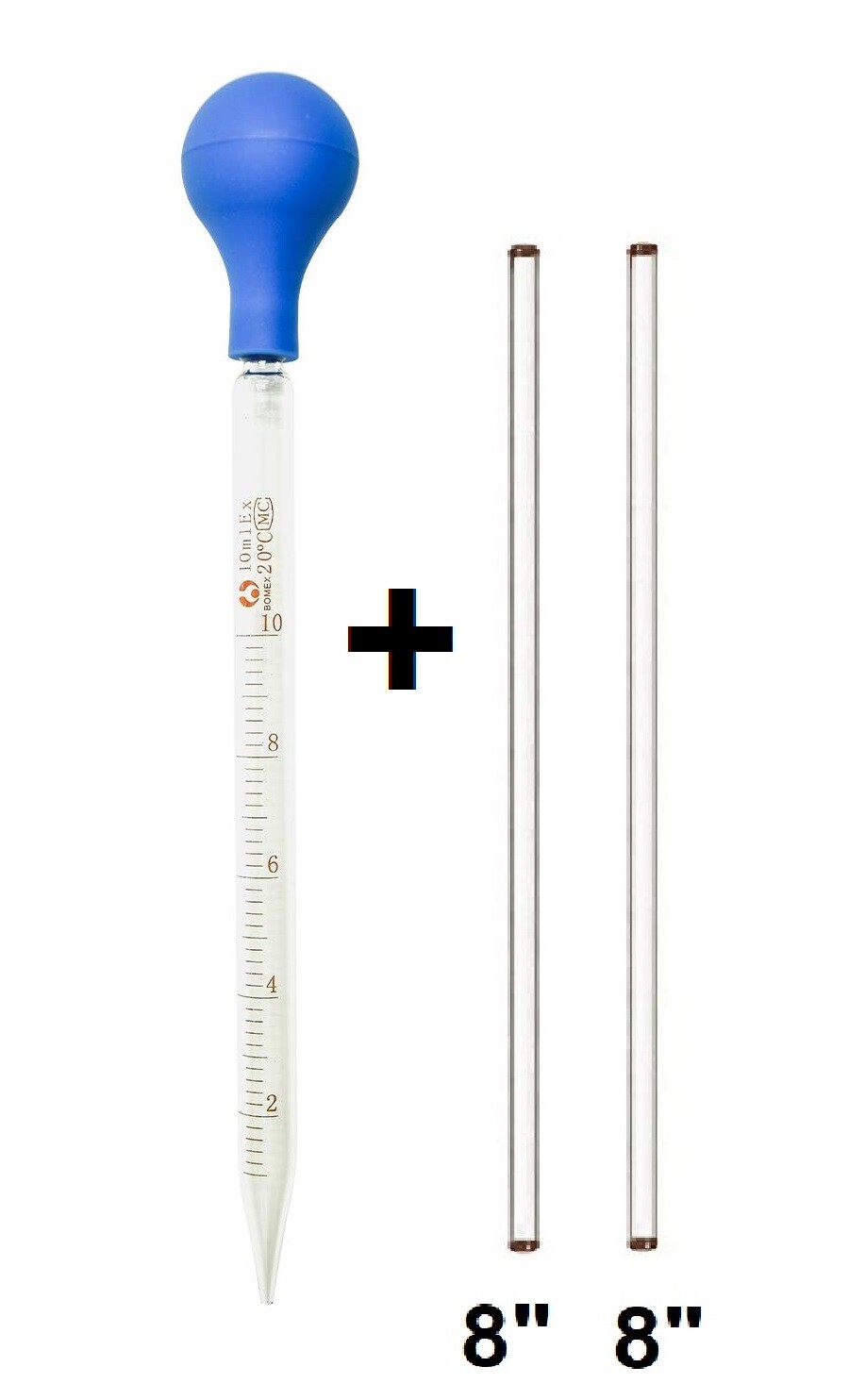 10ml Glass Graduated Dropper Pipette+(2 Pk) 8″ Glass Stirring Rod Lab Equipment