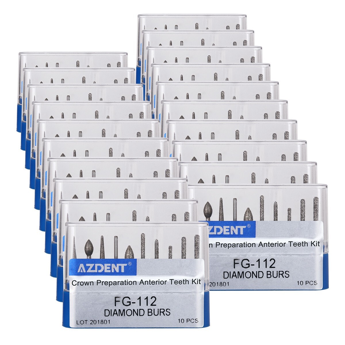 10pcs Dental Diamond Burs High Speed FG-112 Crown Preparation Anterior Teeth Kit