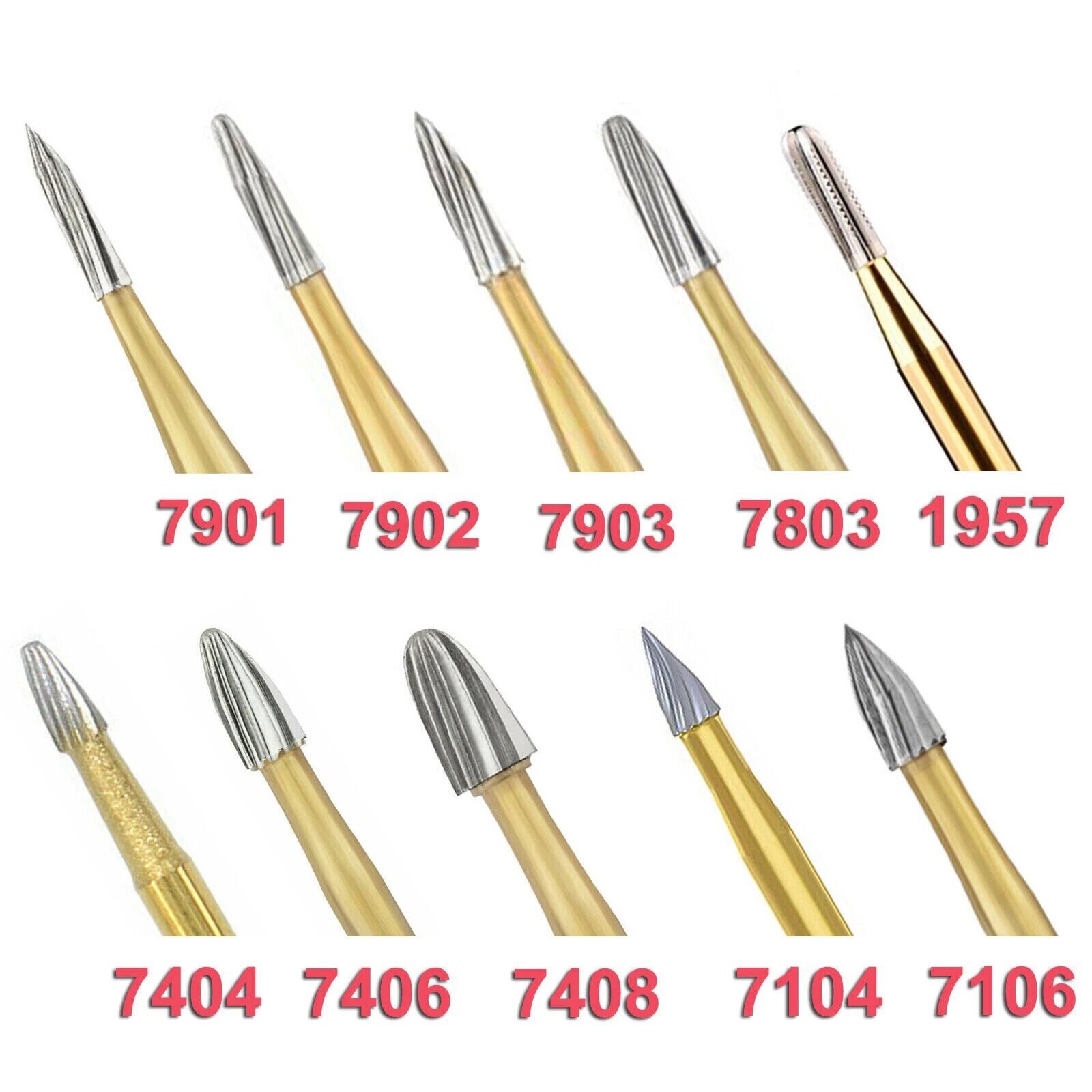 10 Pcs Dental Carbide Trimming & Finishing Burs FG7404/7406/7408/7901/7902/7903