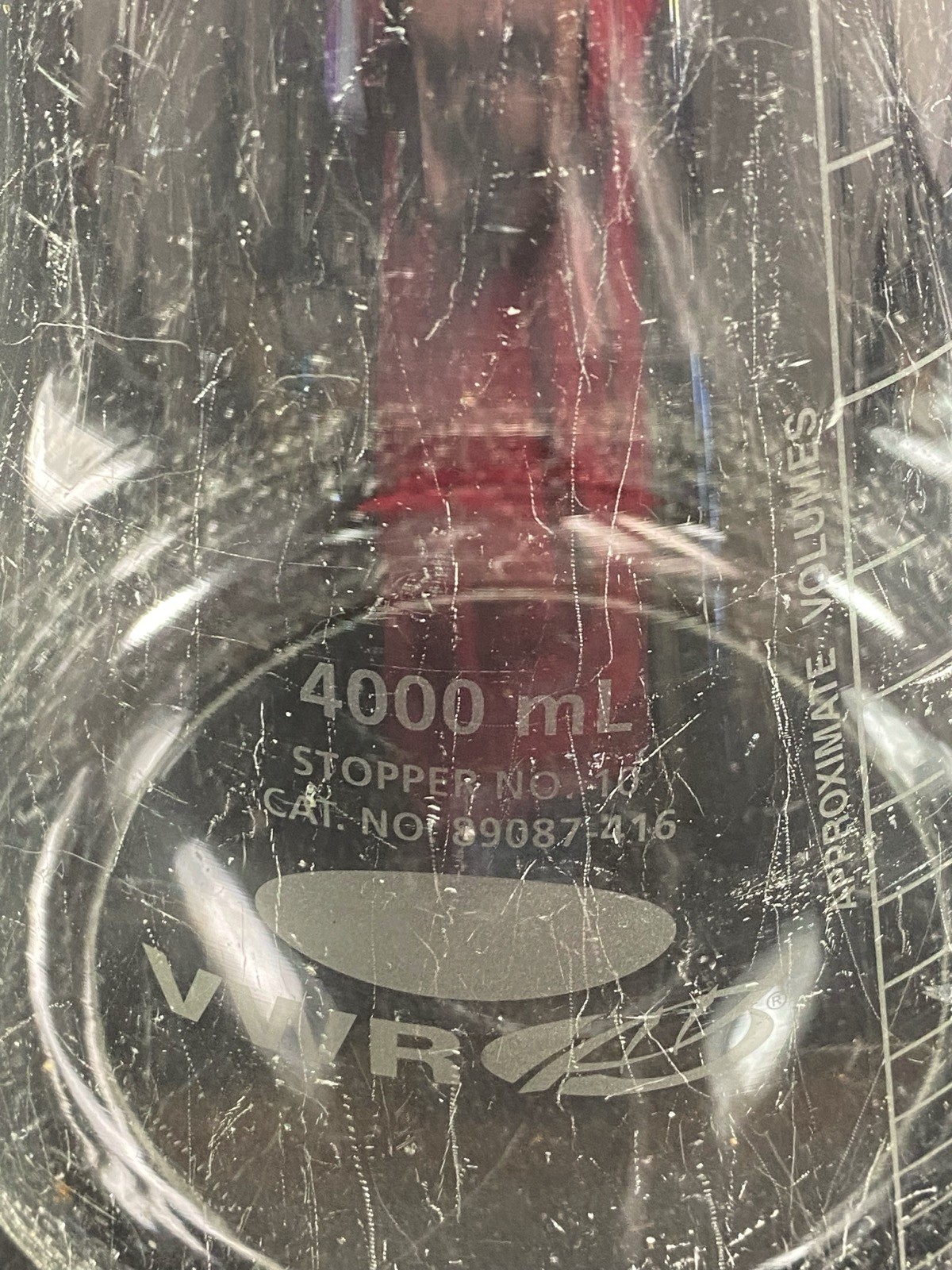 VWR 4000mL 4L Heavy Wall Glass Erlenmeyer Flask Graduated Stopper #10 89087-416