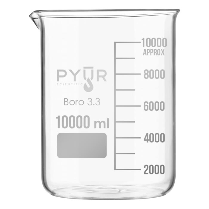 Pyur Scientific USA Low Form Glass Beaker w/ Graduations and Spout 10,000ml