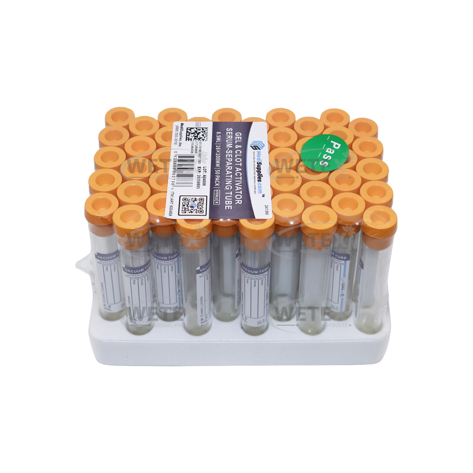 Vacuum Gel Tubes SST, 16 x 100mm, 8.5ml, Yellow Top, Exp 10/25