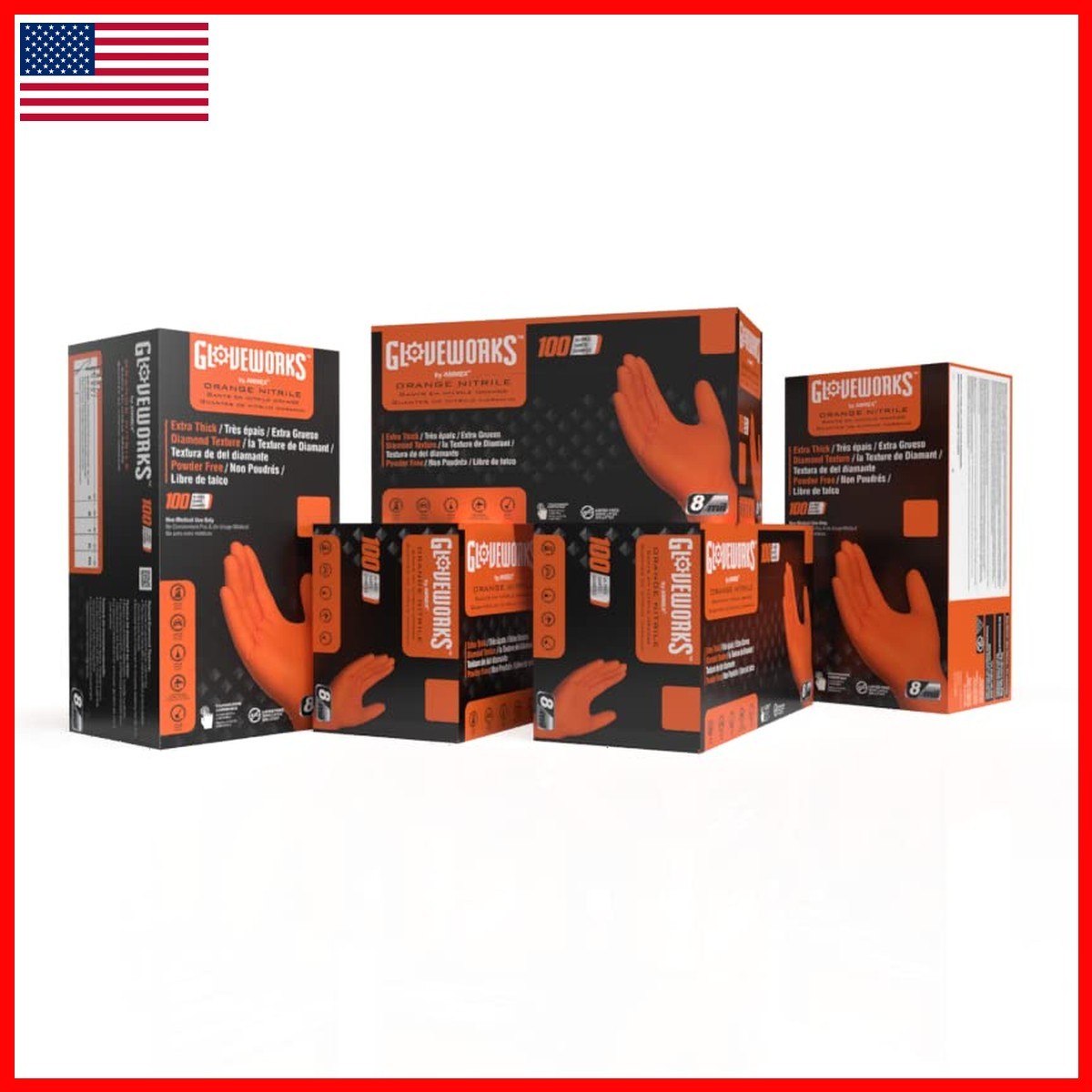 GLOVEWORKS Nitrile Gloves Disposable Orange 8 Mil, XX-Large 5 Boxes 100