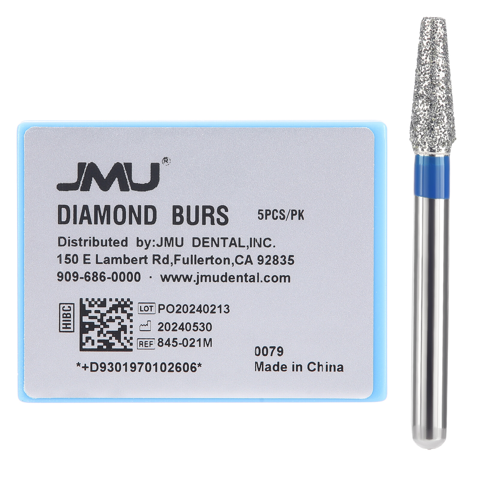 50Pcs JMU Dental Diamond Burs Flat End Taper FG 845-021M Medium Grit 5Pcs/Box
