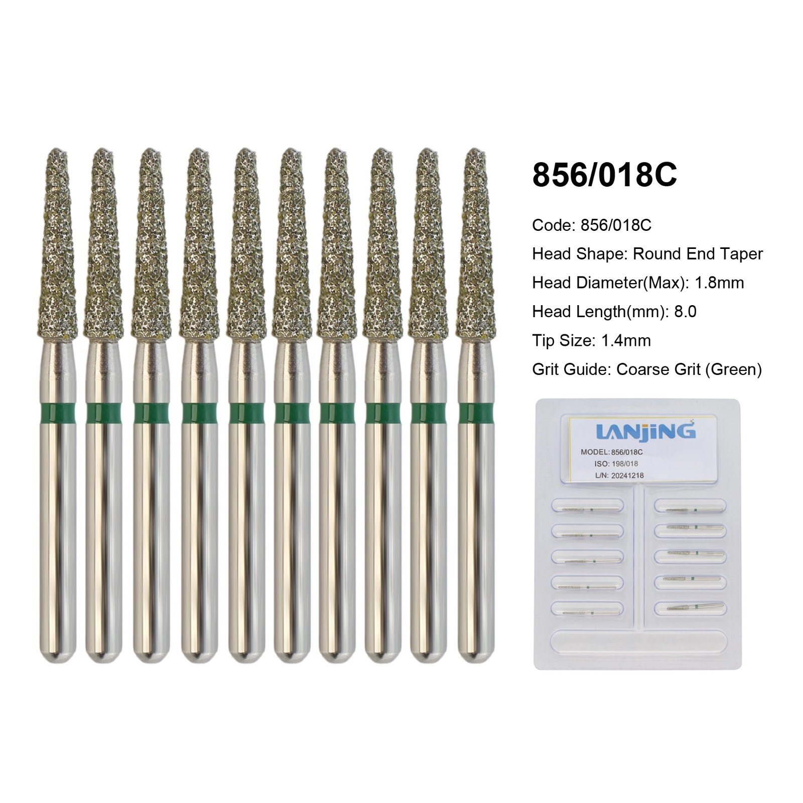 FG Dental Diamond Burs 856 850 Round End Taper Crown Prep Coarse Fine High Speed