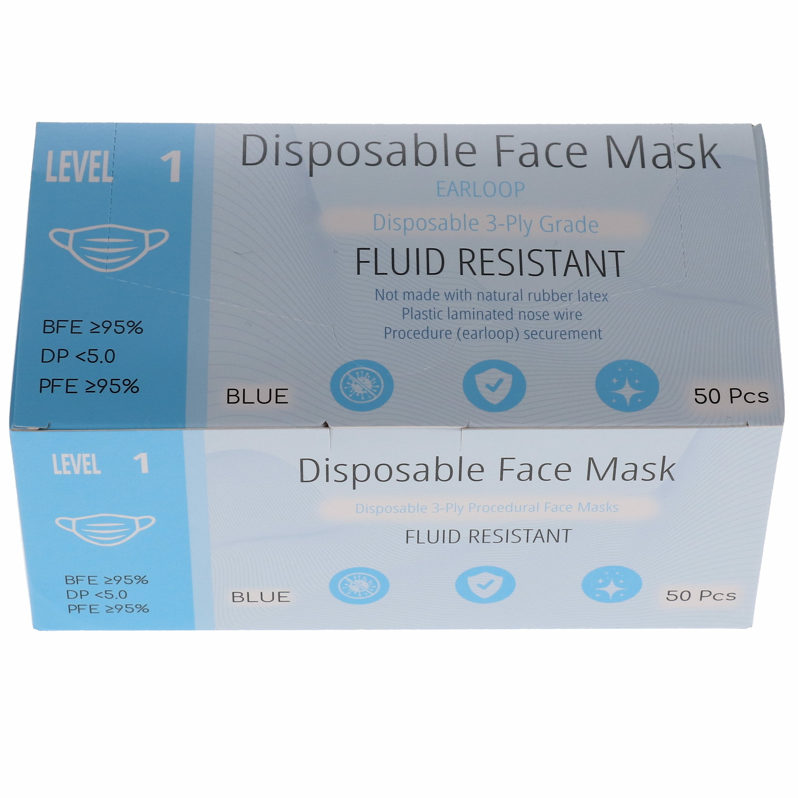 House Brand Dentistry 109111 3-Ply Earloop Face Masks ASTM Level 1 PFE 95% 50Pk