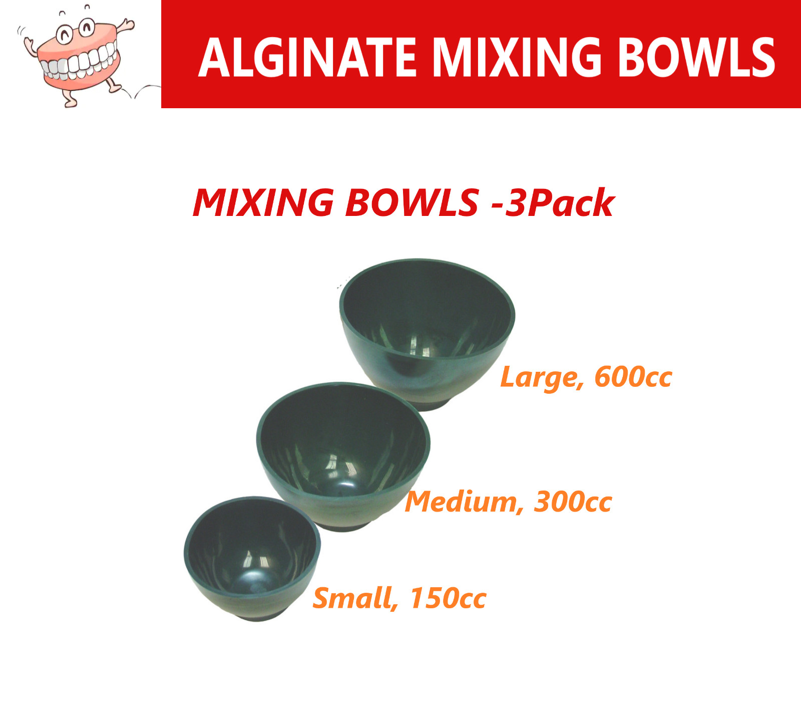 Dental ALGINATE Rubber MIXING BOWLS Small, Medium, Large -3/Pack, Dark Green