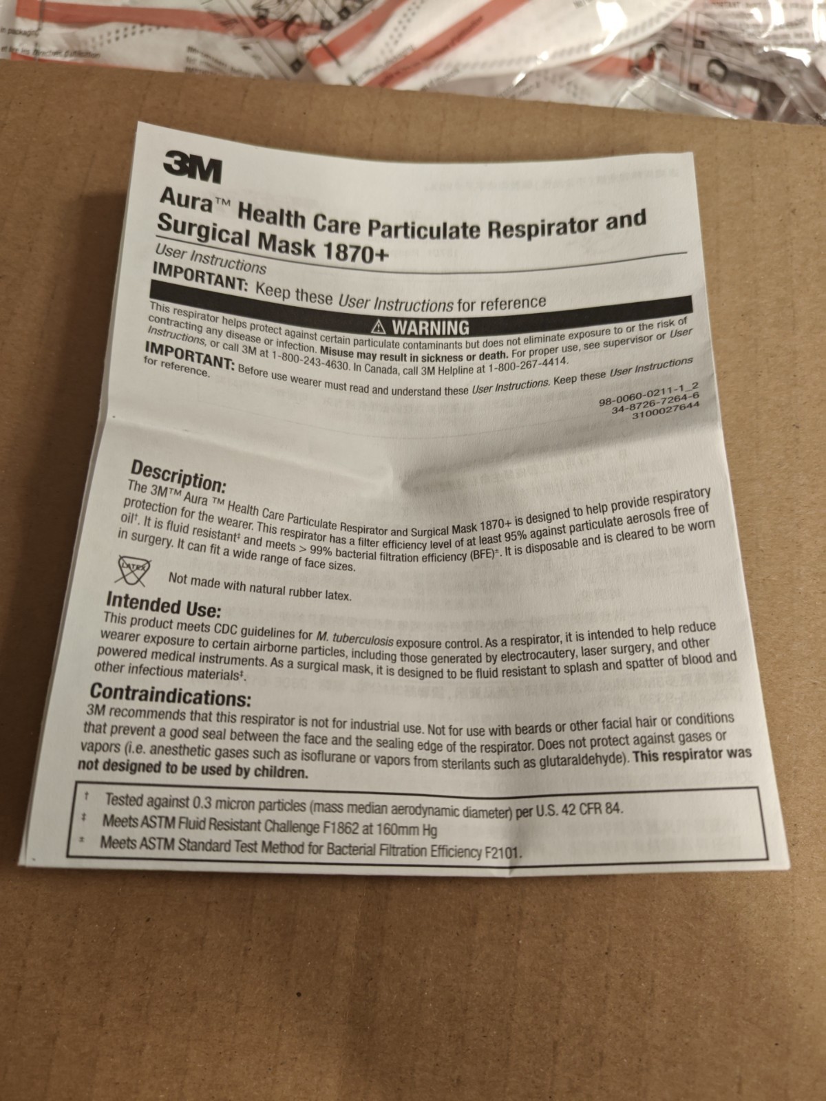 3M Aura 1870+ N95 Surgical Respirator Masks, Case of 440, Exp 2026-08-25