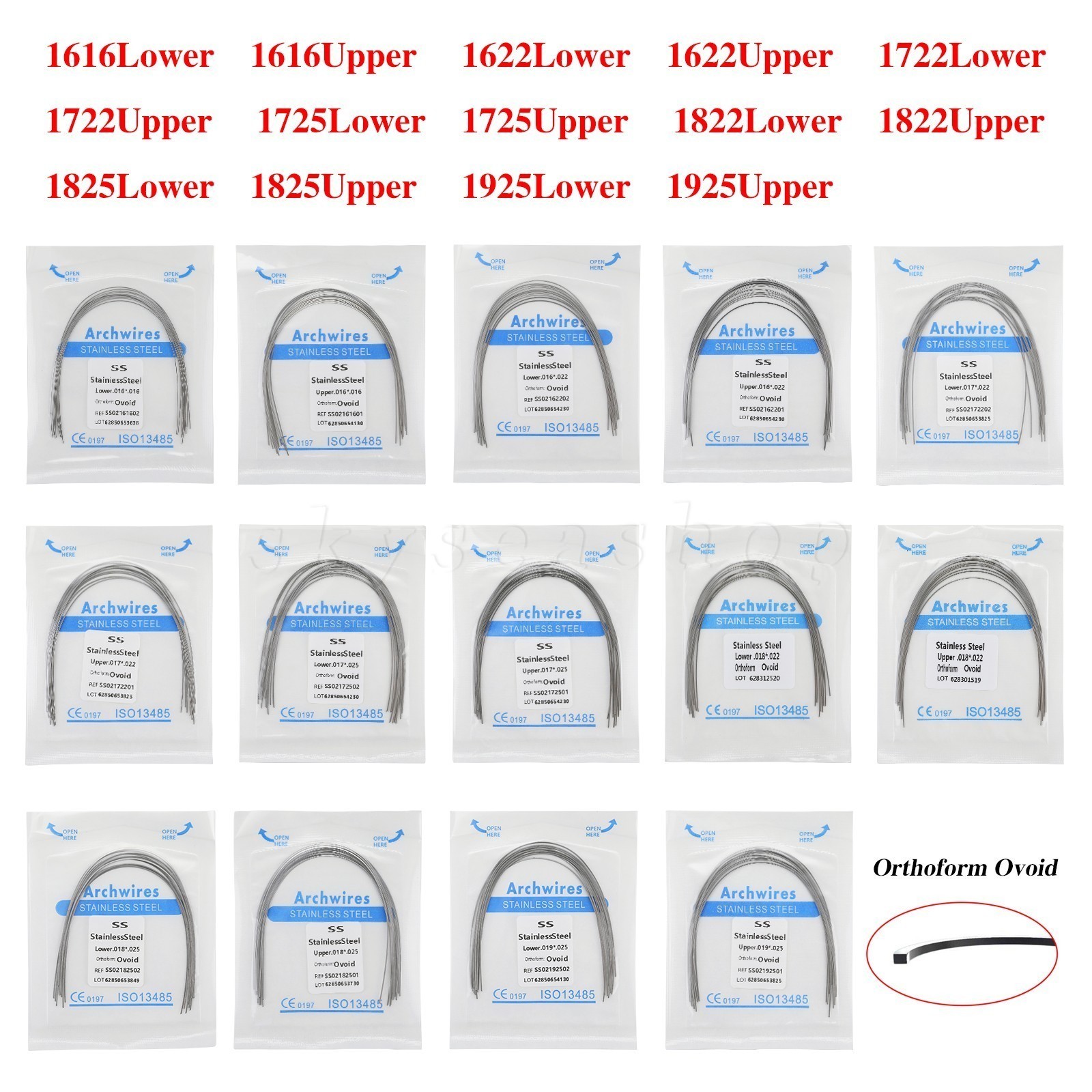 1-100Packs Dental Orthodontic Stainless Steel Rectangular Arch Wires Ovoid U/L