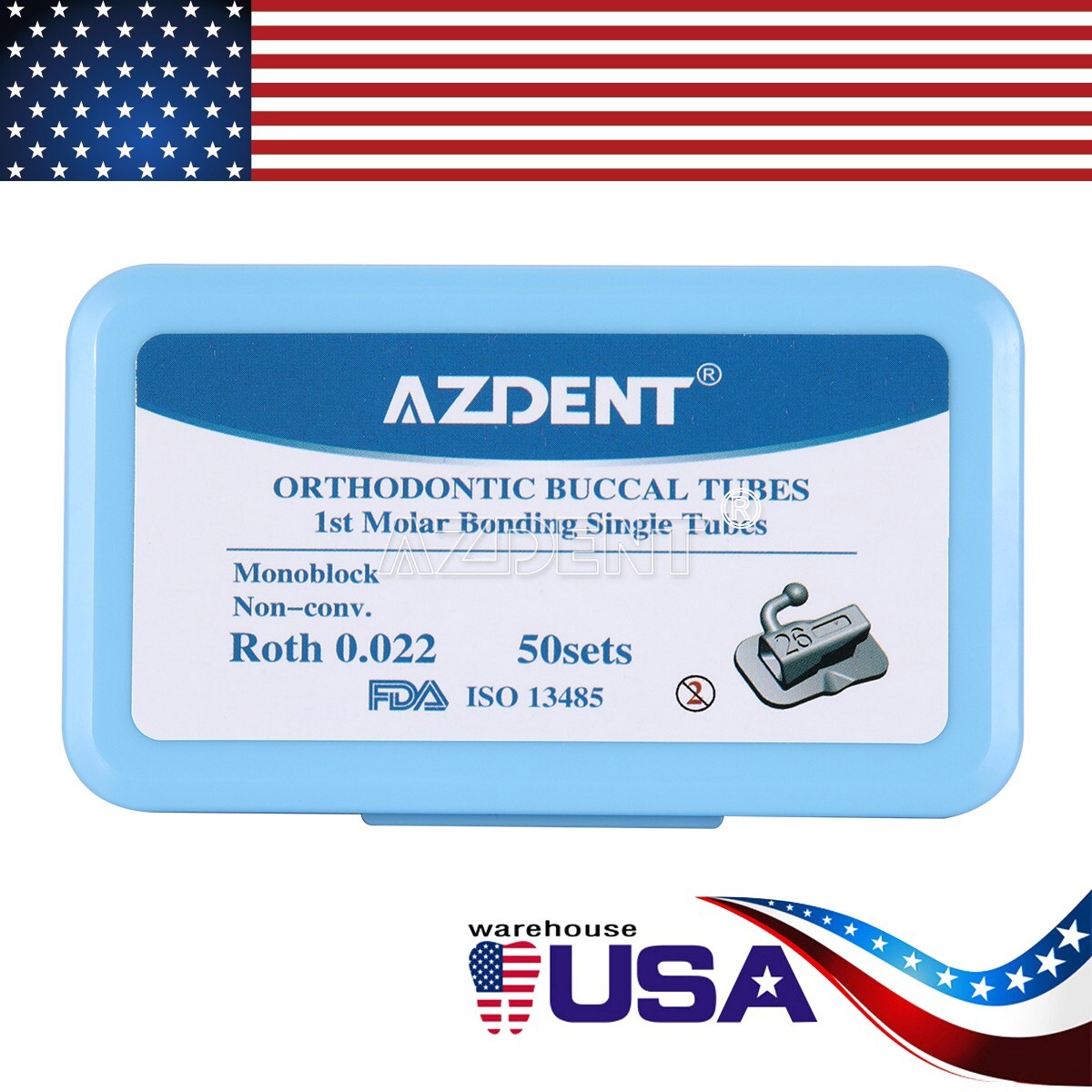 AZDENT Dental Ortho 1st/2nd Molar Buccal Tubes Bondable Non-Conv Roth/MBT .022