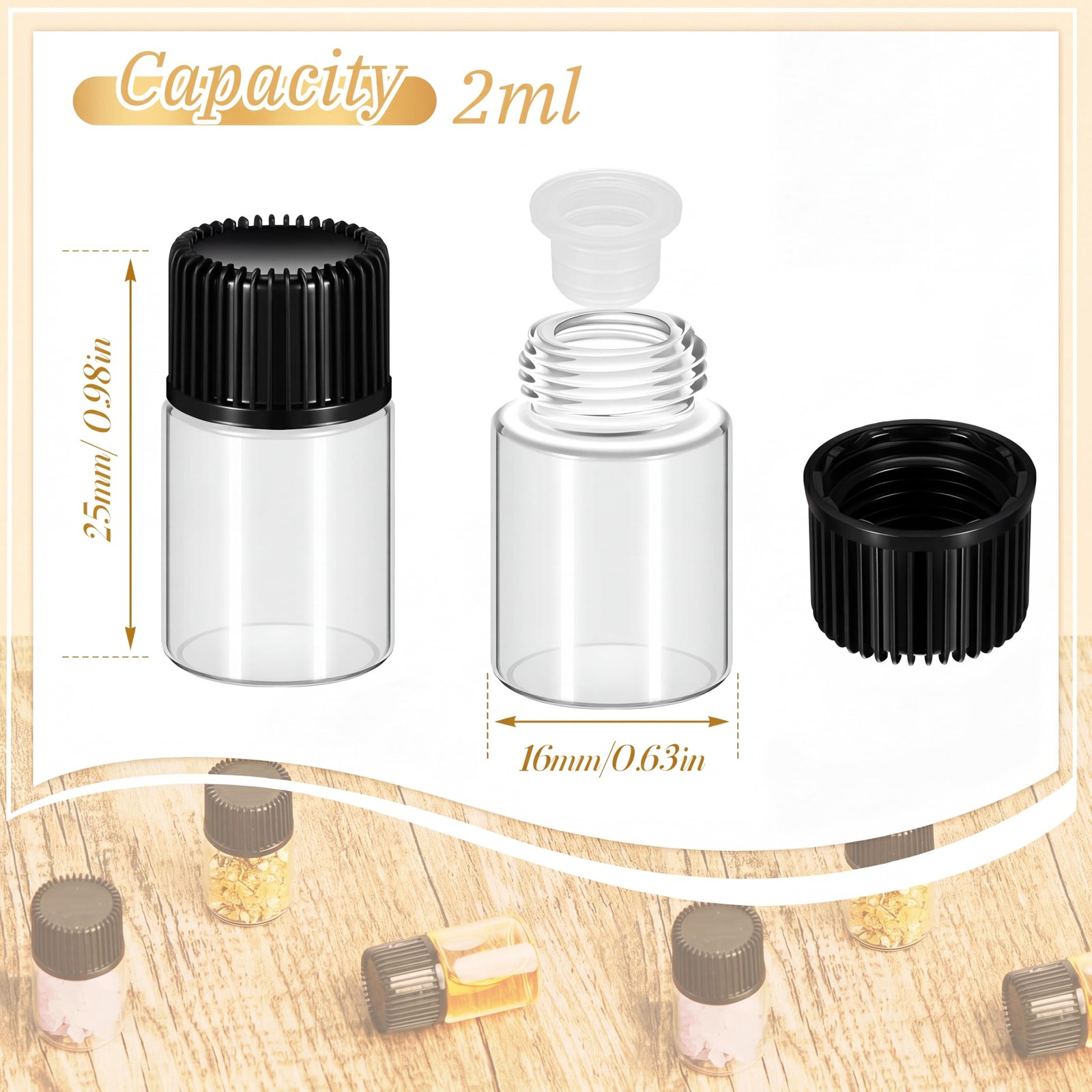 Lallisa 50 Pcs 2 ml Glass Vials with Black Screw 2 ml, Clear Cap