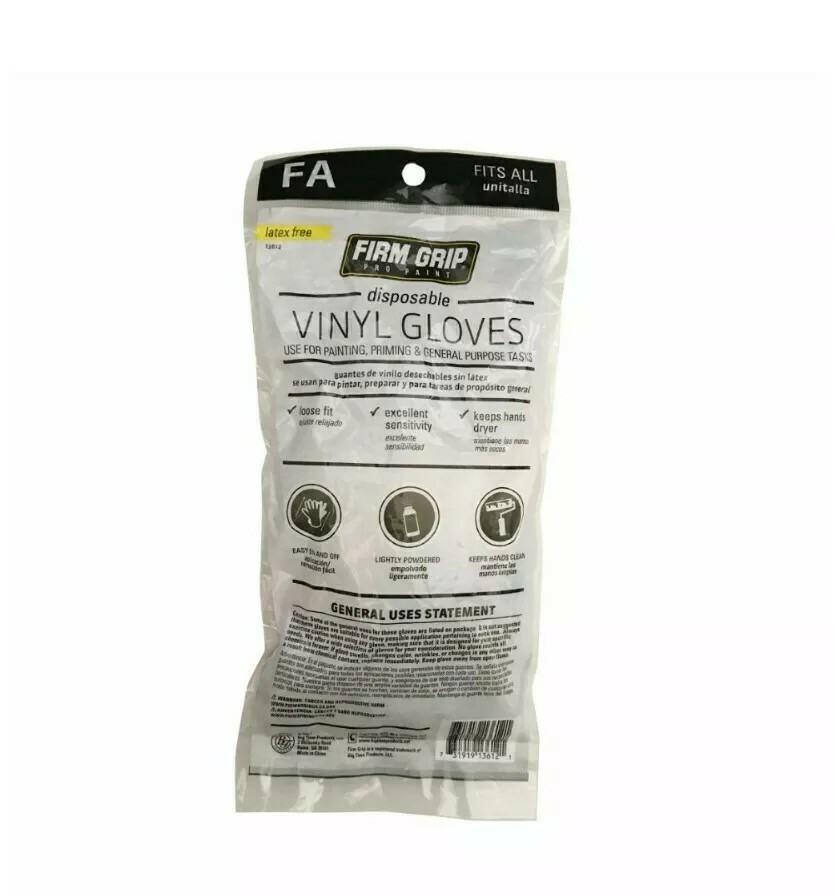 Brand new FIRM GRIP Pro Paint Disposable Vinyl Gloves ( 12 gloves )