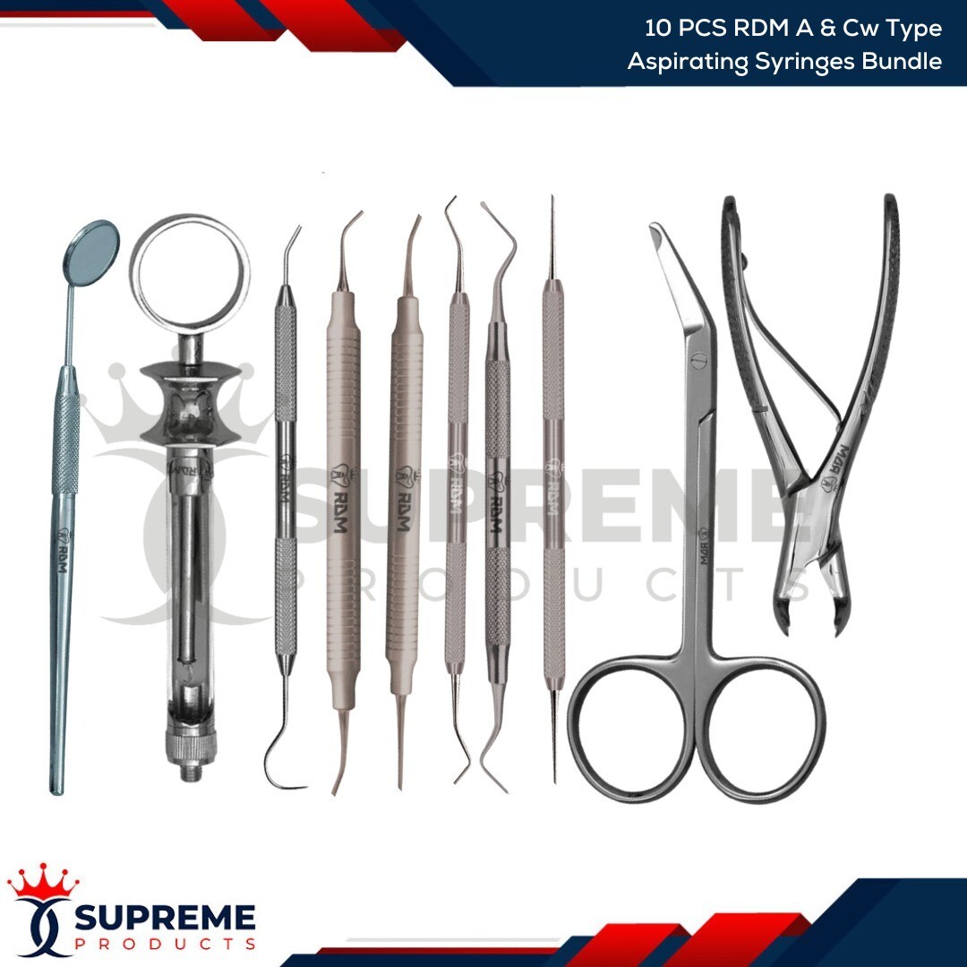 10 PCS RDM Dental Self Aspirating A & Cw Anesthetic Syringe S.S 1.8cc Kit