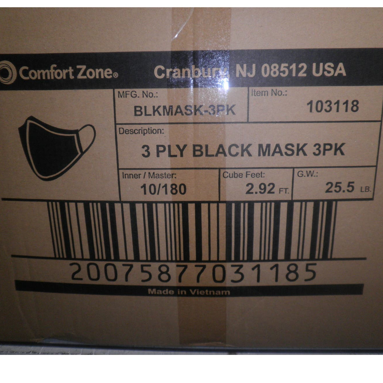 540 Ct. Case- Reusable Fabric Mask, 180-PKS of 3, 3-Layer, Black, 100% Polyester