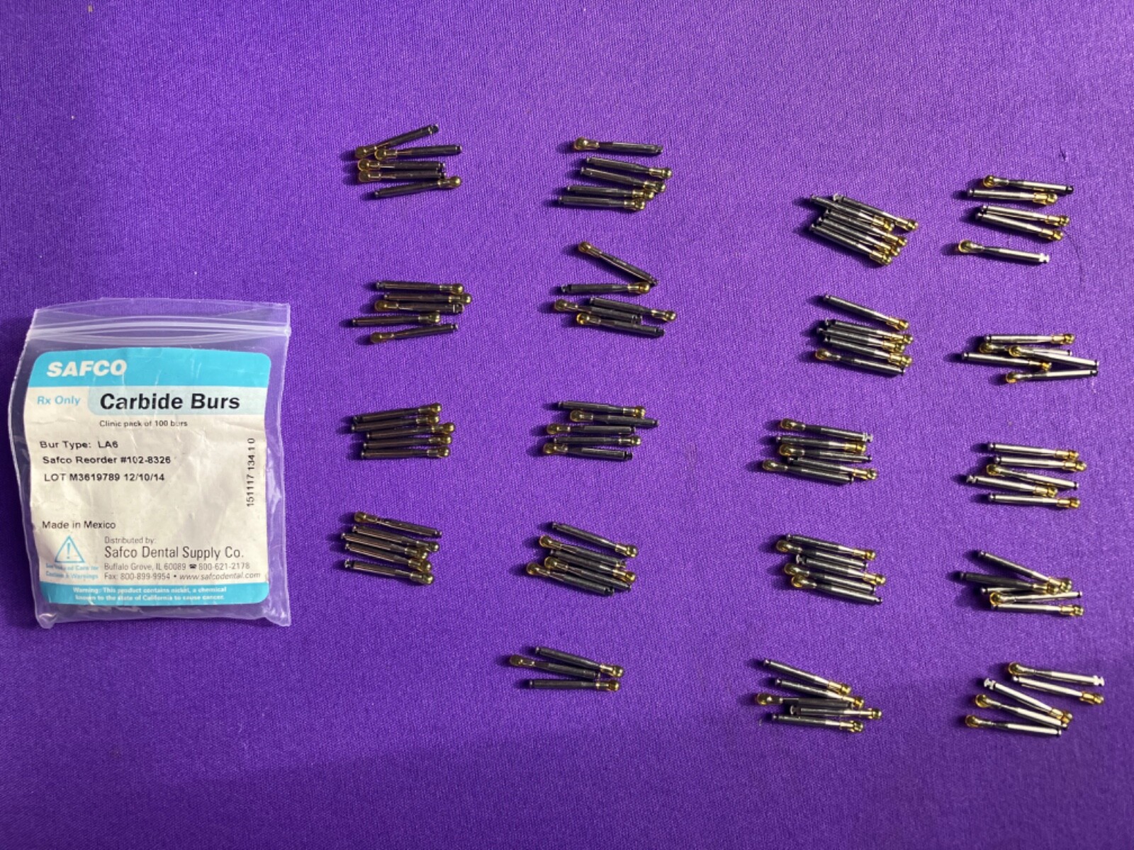 Safco brand Dental RA #6 Round Carbide Bur for Slow Speed Latch Type Quantity 5