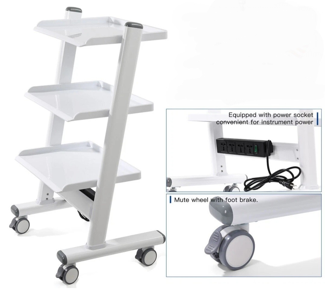 Rolling Tool Trolley Cart 3 Tray Serving Utility Decker Instrument Power Socket