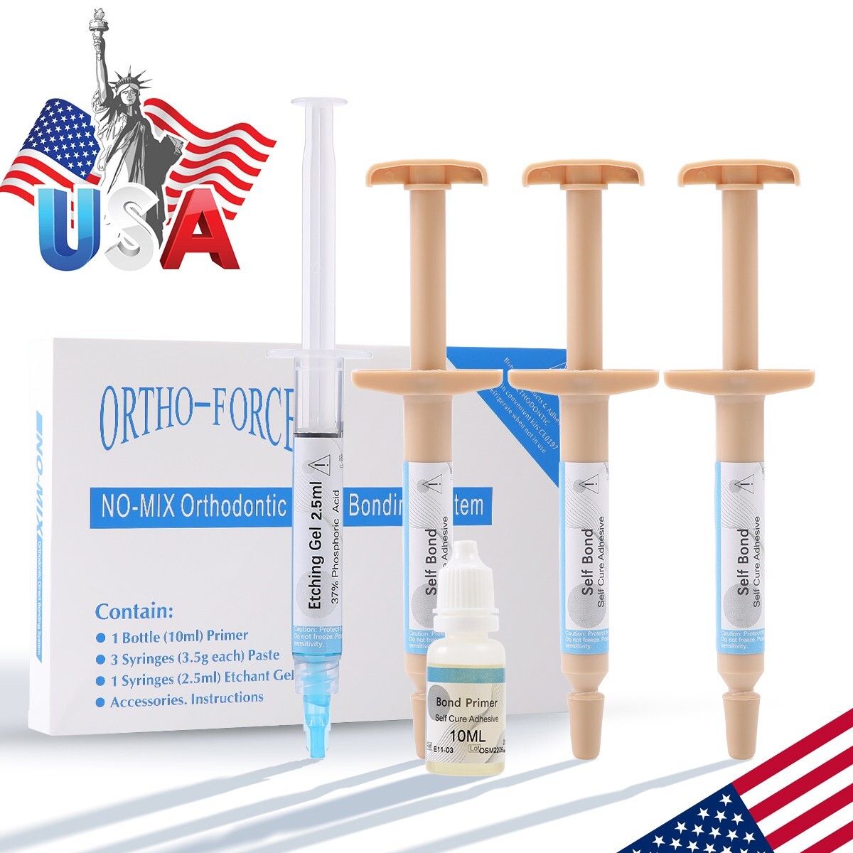 Dental Adhesive No-Mix Bonding/ Ortho Light Cure Resin/ Blue/Green Glue Kit