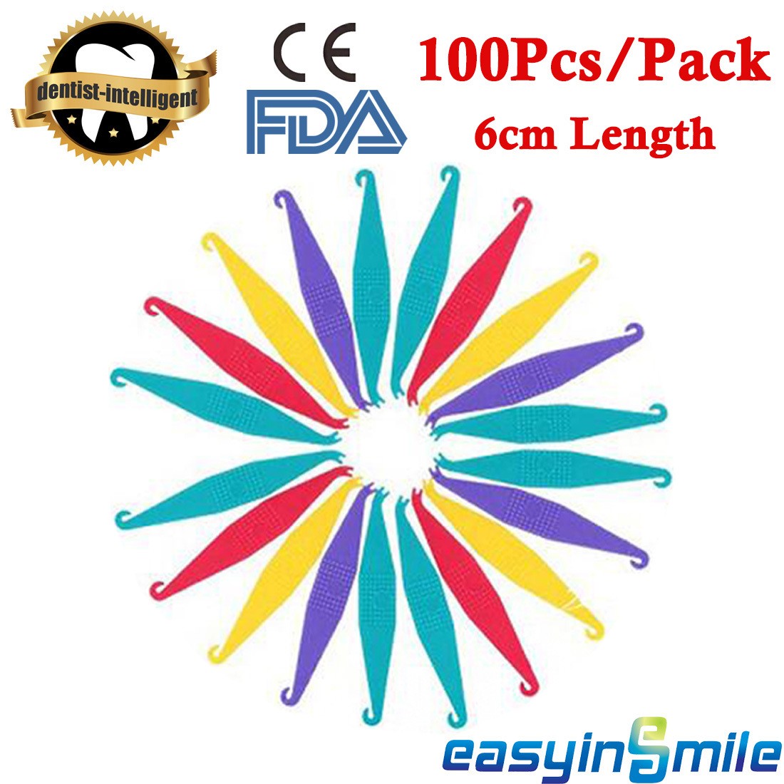 100Pcs Dental Orthodontic Placers 6cm Elastic Rubber Band Mix Color For Braces