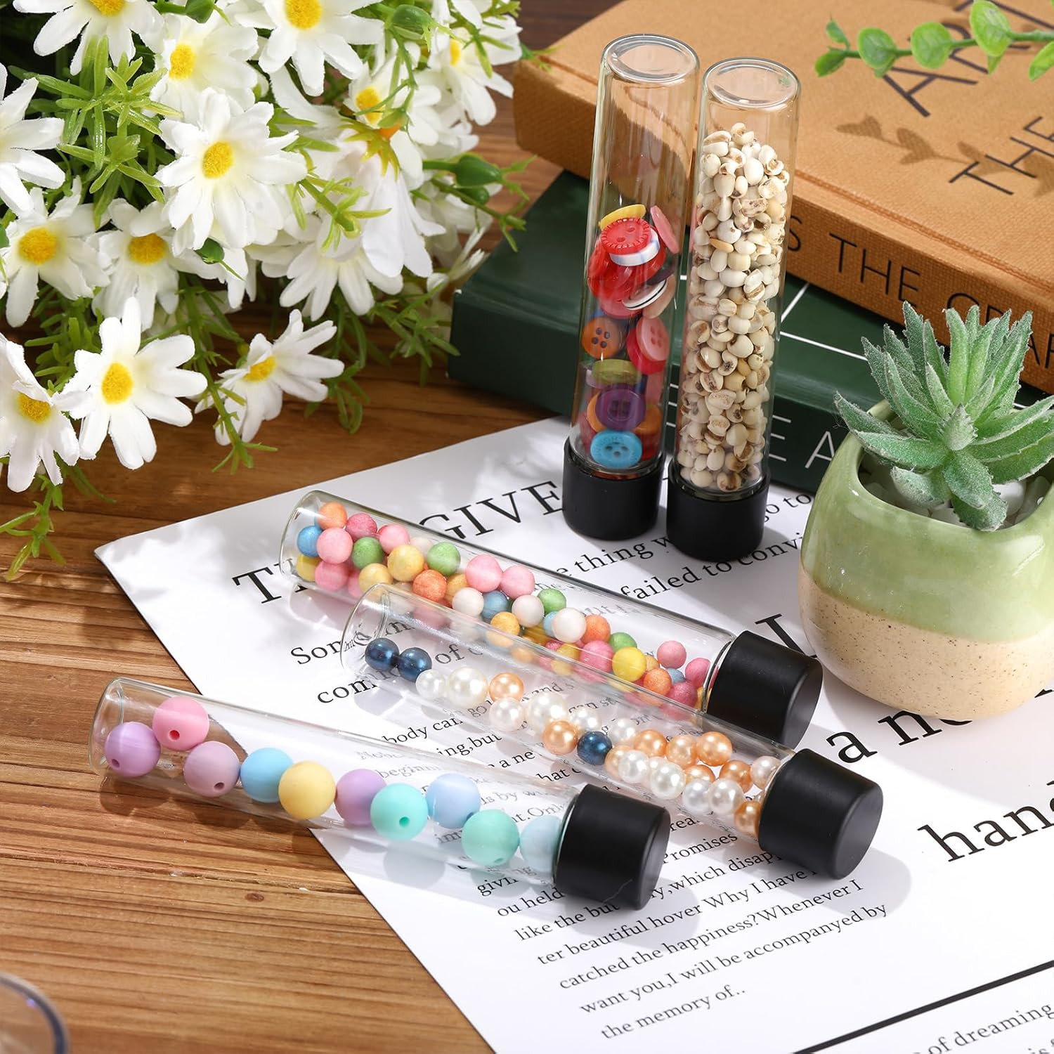100 Pcs 30Ml Glass Test Tubes Vial with Black Screw Cap 22X120Mm, Clear Stoppers