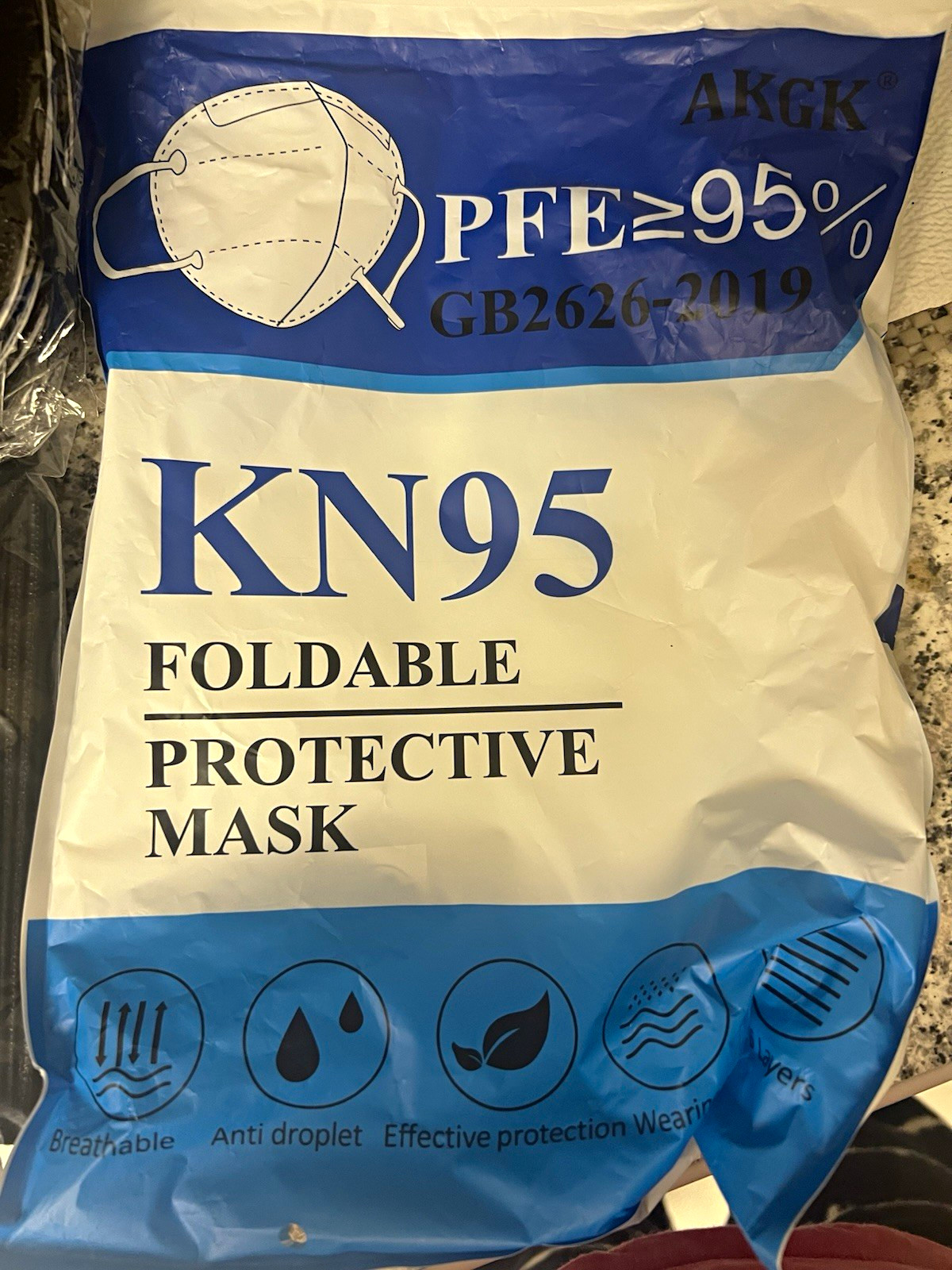 AKGK KN95 Foldable Mask PFE≥95% GB2626-2019 Black Emergency Medicine