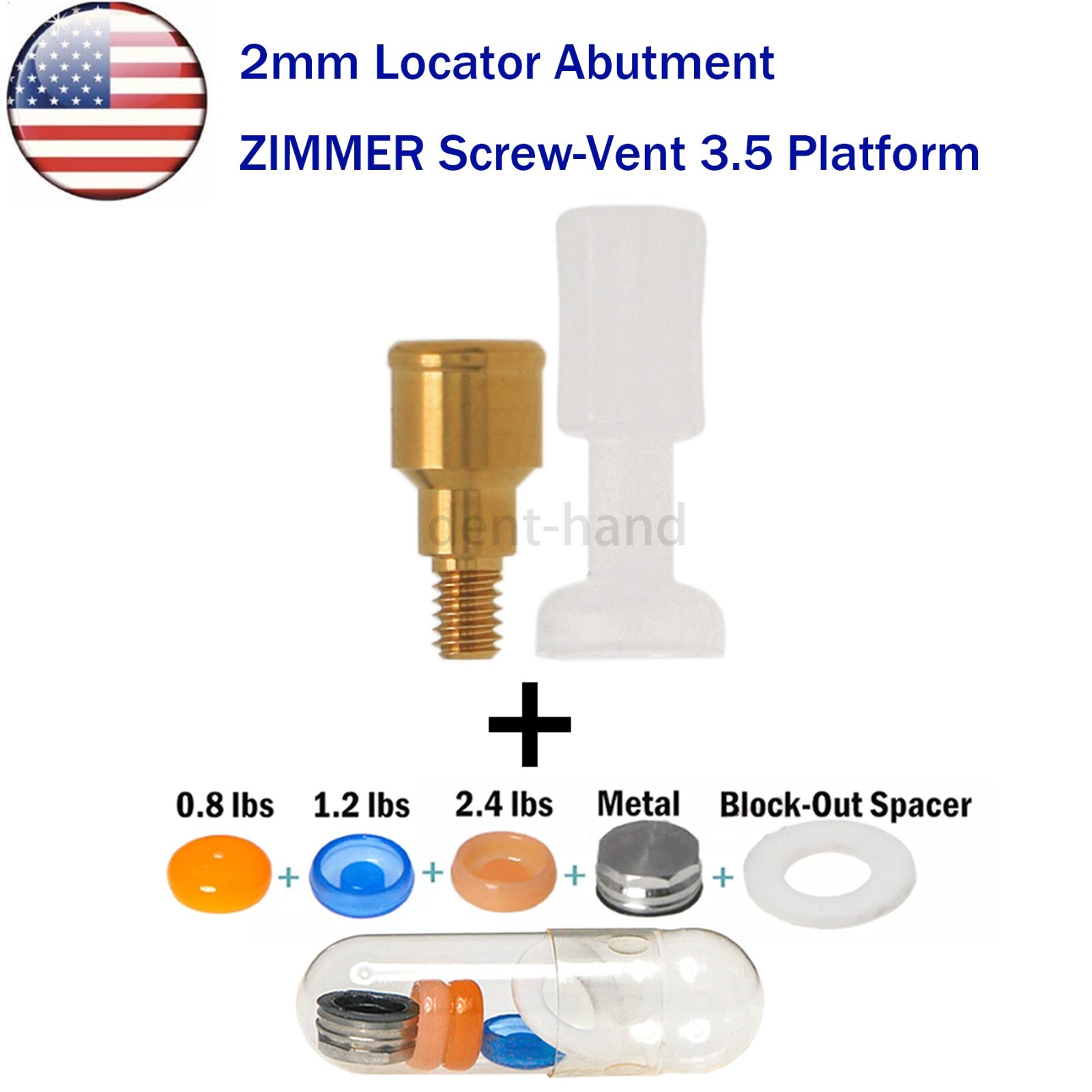 US Dental Zimmer Locator Abutment PA Dia=3.5mm 1-5mm Implant Retention Caps Tool